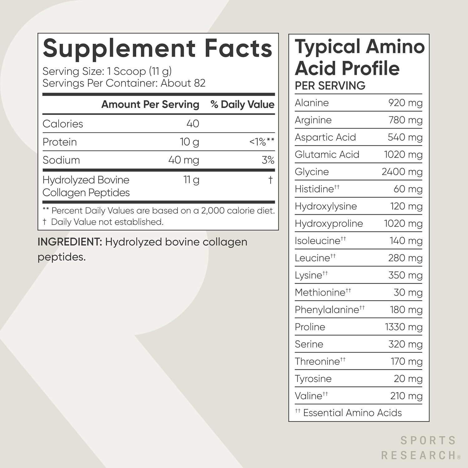 Sports Research Collagen Peptides Hydrolyzed Powder