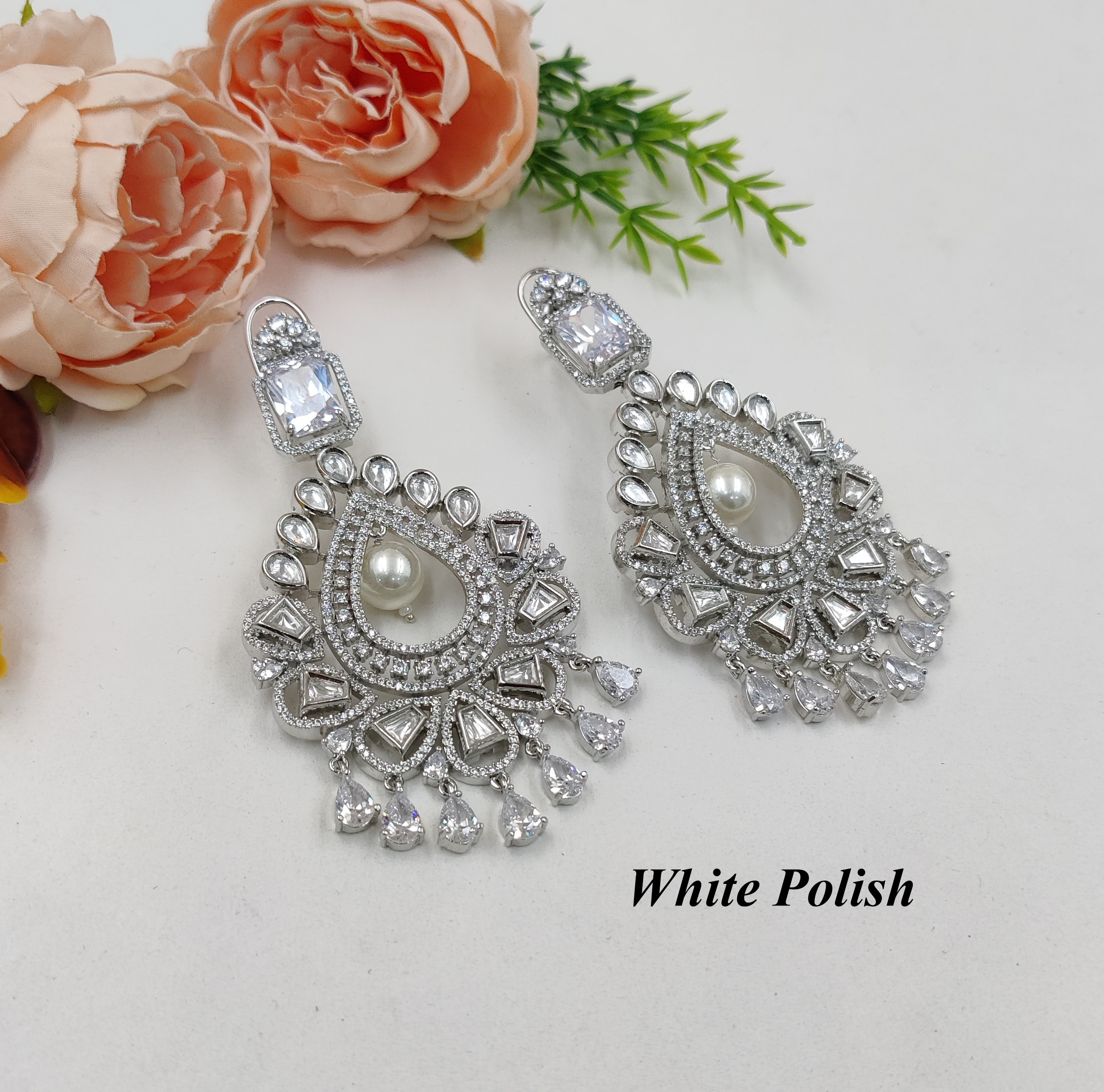 Pearl Traditional Chandbali Earrings - Copper Alloy Base With Aaa Star Cut Zircon Stones | Elegant Design For Weddings, Parties, And Everyday Wear