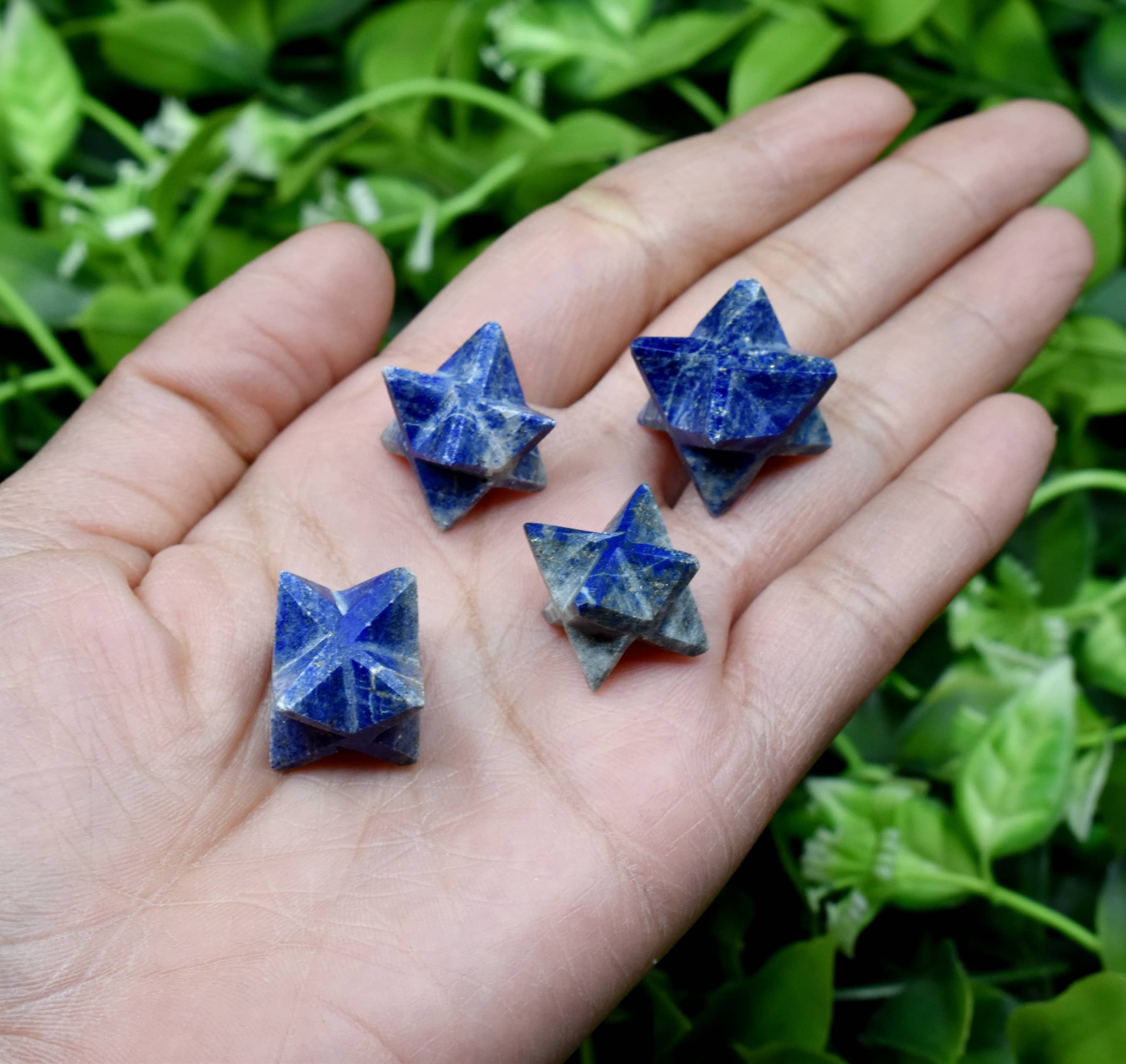 Lapis Lazuli Crystal Merkaba Stars - 18-25mm Natural Gemstones, Aaa Quality For Energy Healing And Spiritual Growth