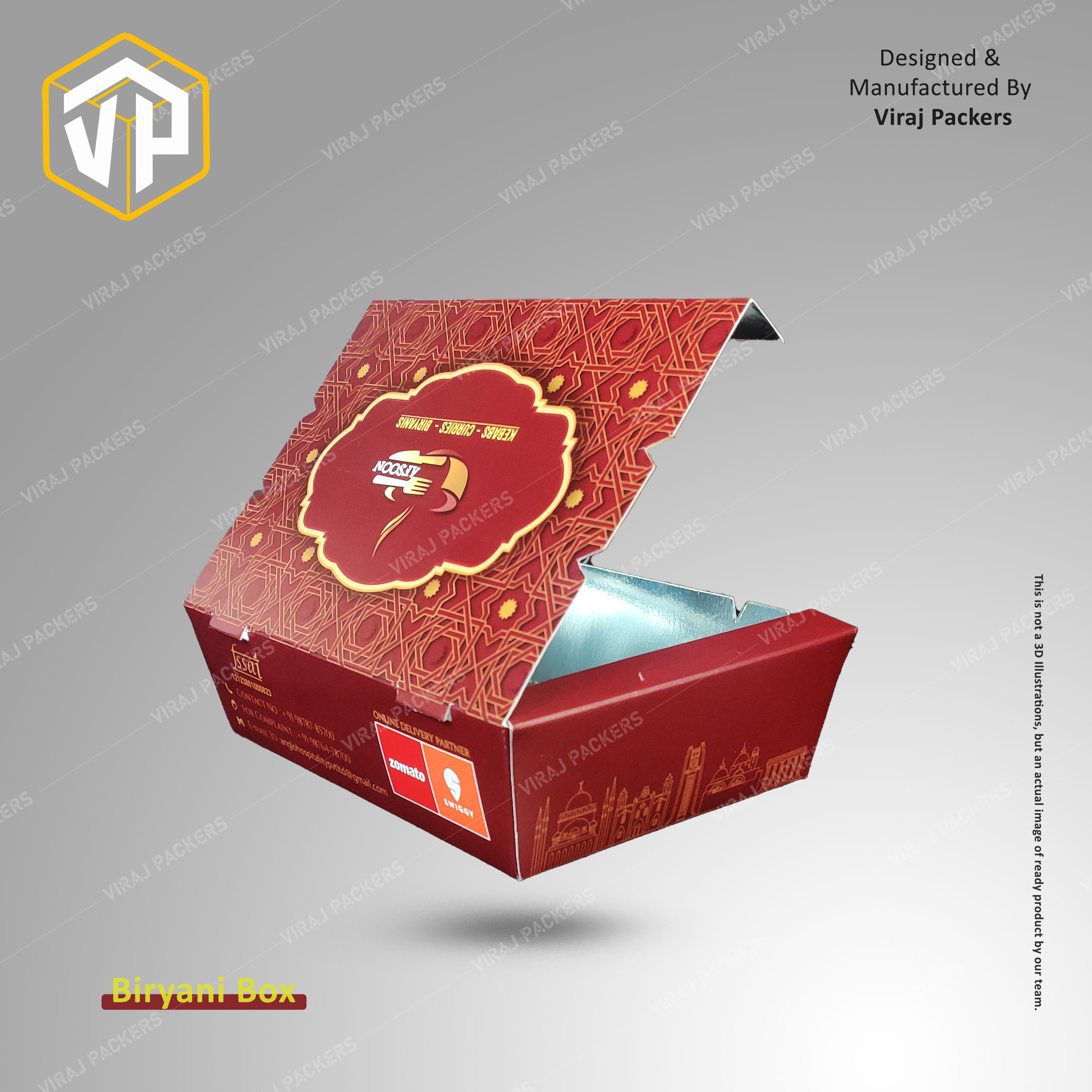 Customized Biryani Packaging Boxes - Paper, 7x5 Inches, Rectangular Shape | High-quality Food-grade Material, Glossy Lamination, Uv Offset Printing, Vibrant Custom Designs, Ideal For Restaurants And Takeout