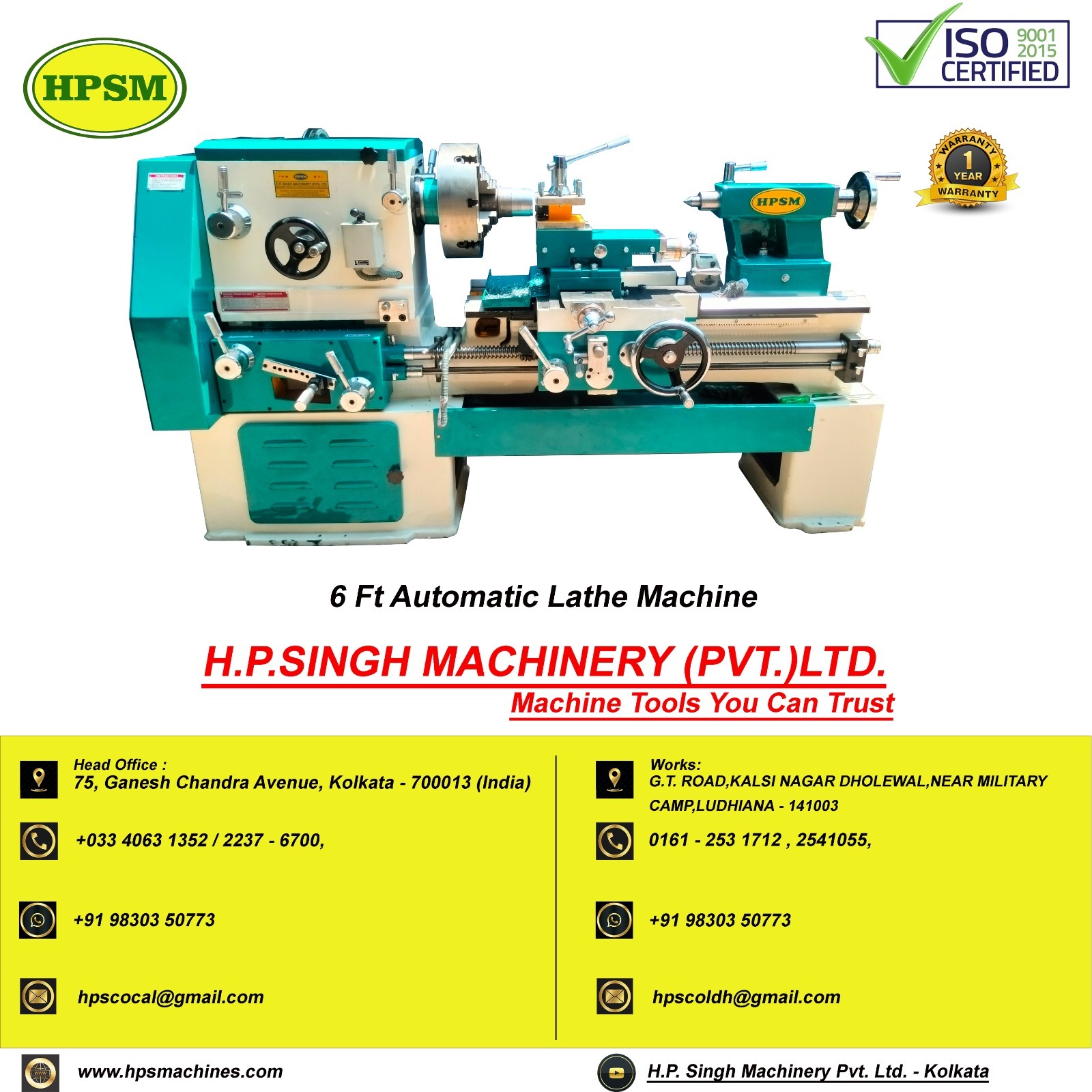6 Ft Lathe Machine - Color: Blue