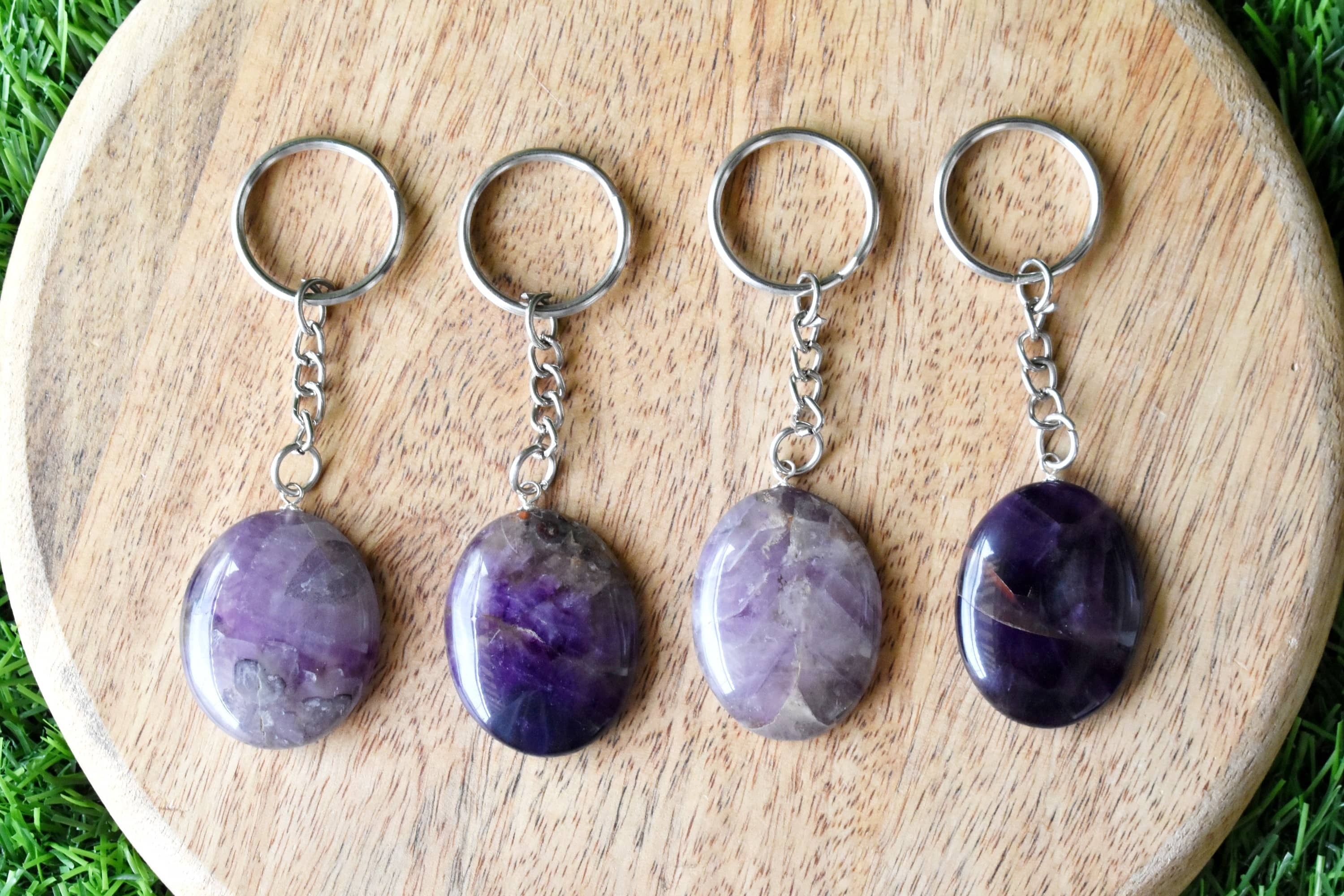 Amethyst Key Chain, Gemstone Keychain Crystal Key Ring - Color: Purple