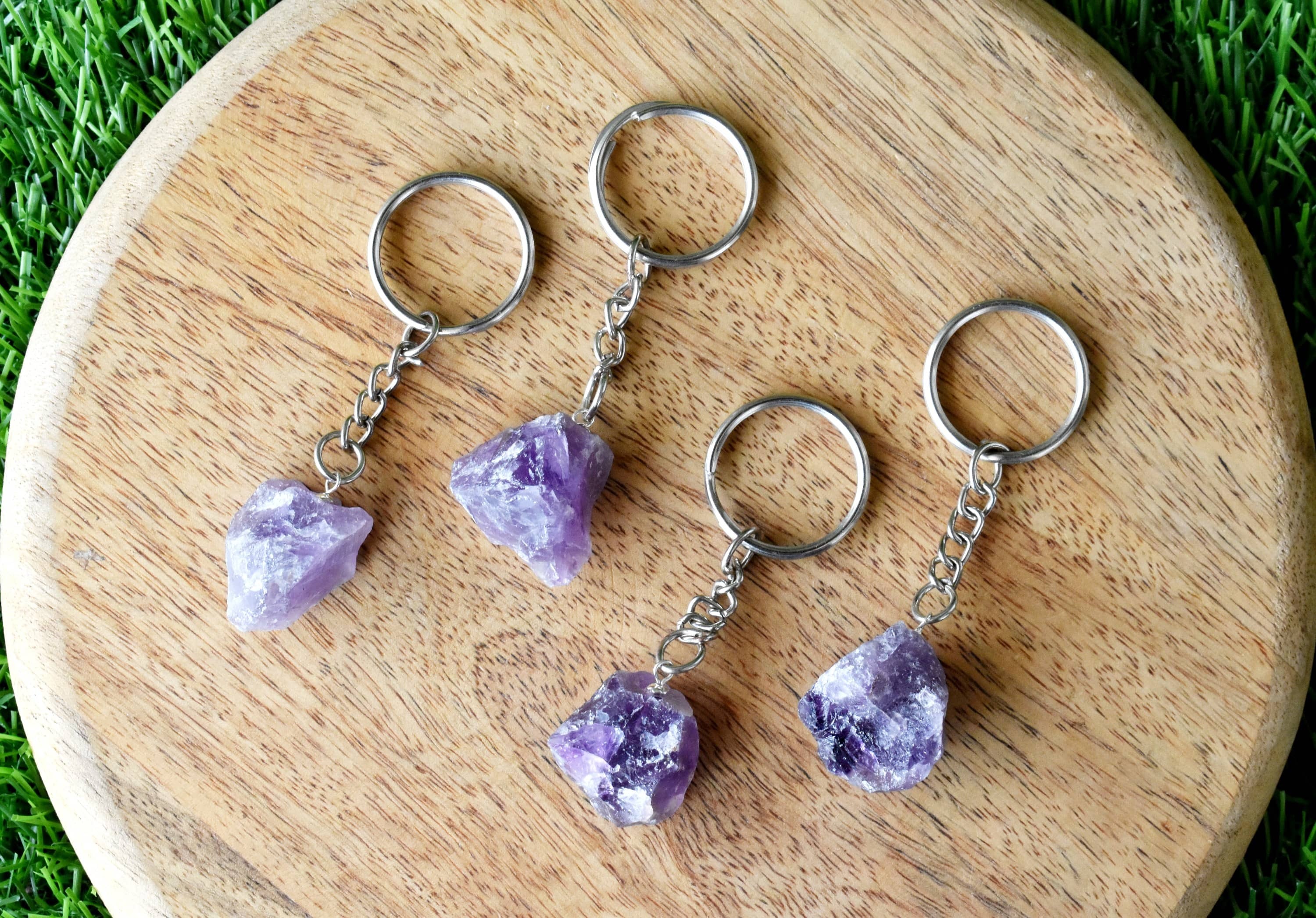 Amethyst Key Chain, Gemstone Keychain Crystal Key Ring - Color: Purple