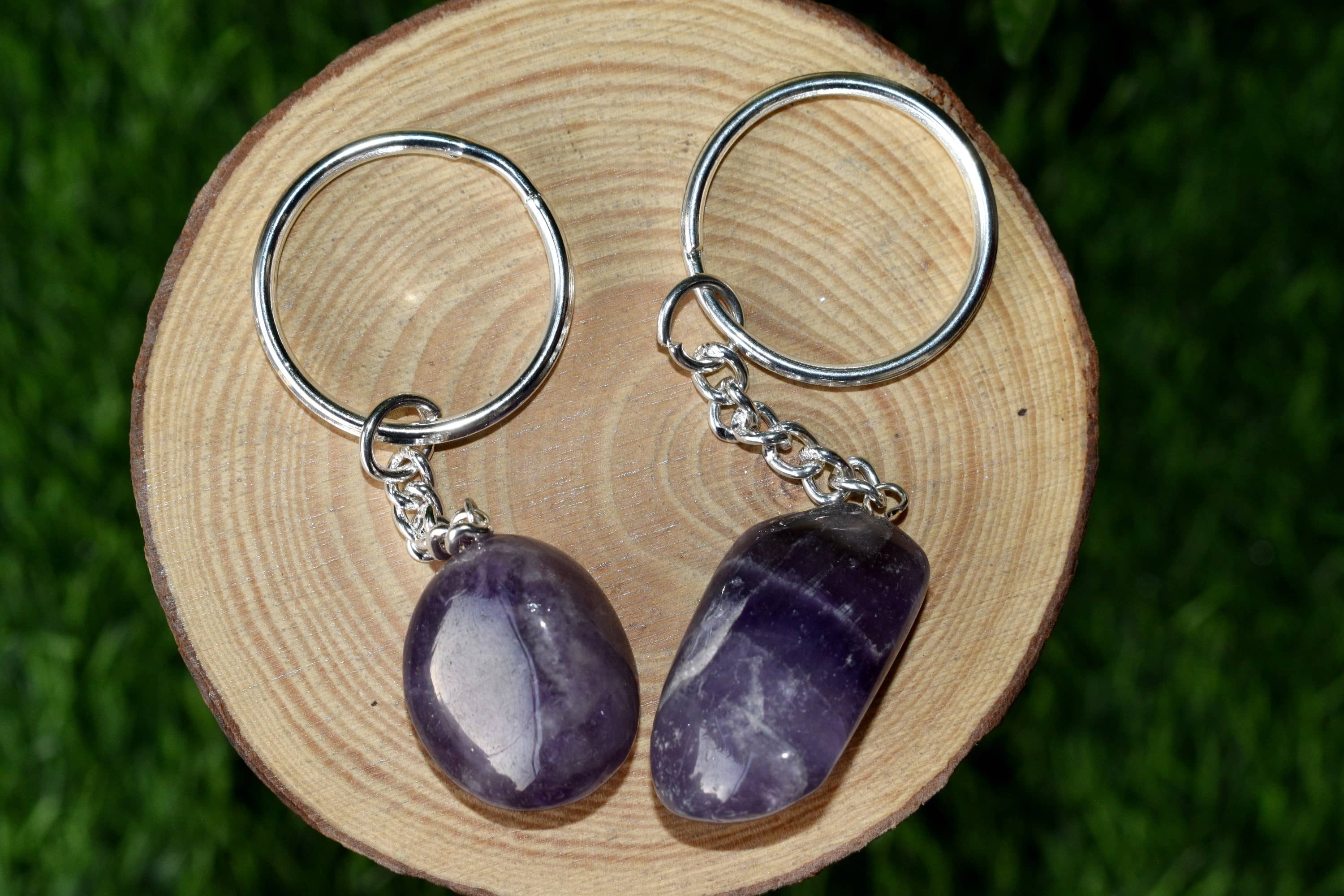 Amethyst Key Chain, Gemstone Keychain Crystal Key Ring - Color: Purple