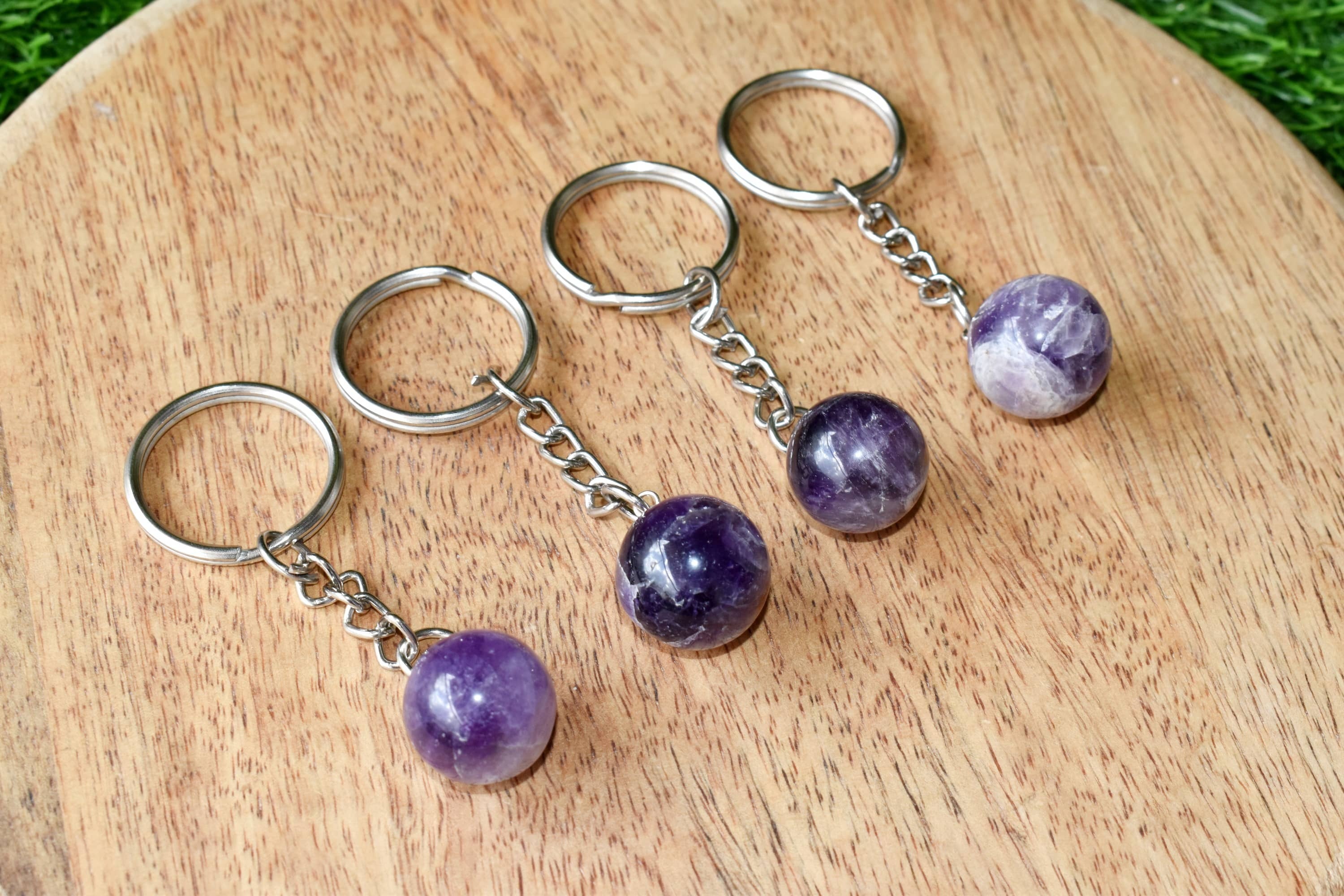 Amethyst Key Chain, Gemstone Keychain Crystal Key Ring - Color: Purple