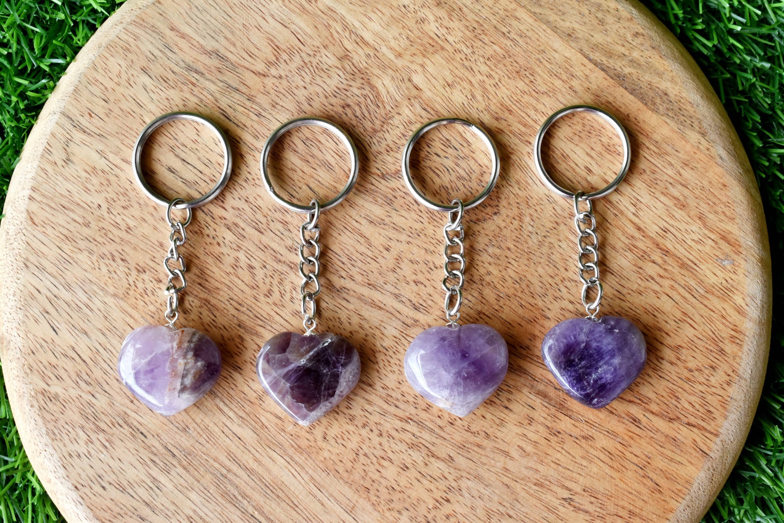 Amethyst Key Chain, Gemstone Keychain Crystal Key Ring - Color: Purple