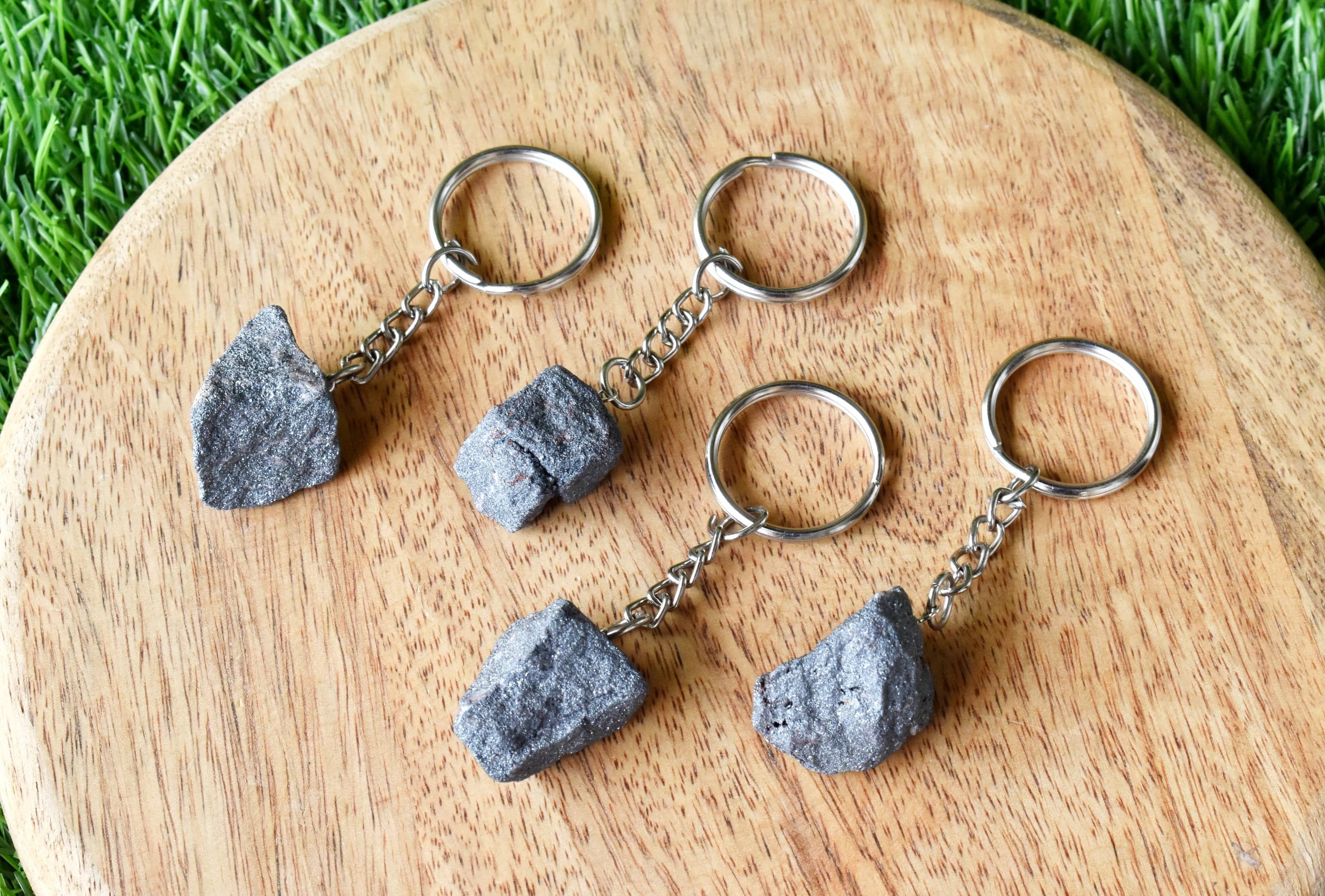 Hematite Key Chain - Tumble, Rough, Worry Stone Hearts Sphere | Thoughtful Gift For Gemstone Enthusiasts And Unique Accessory Lovers