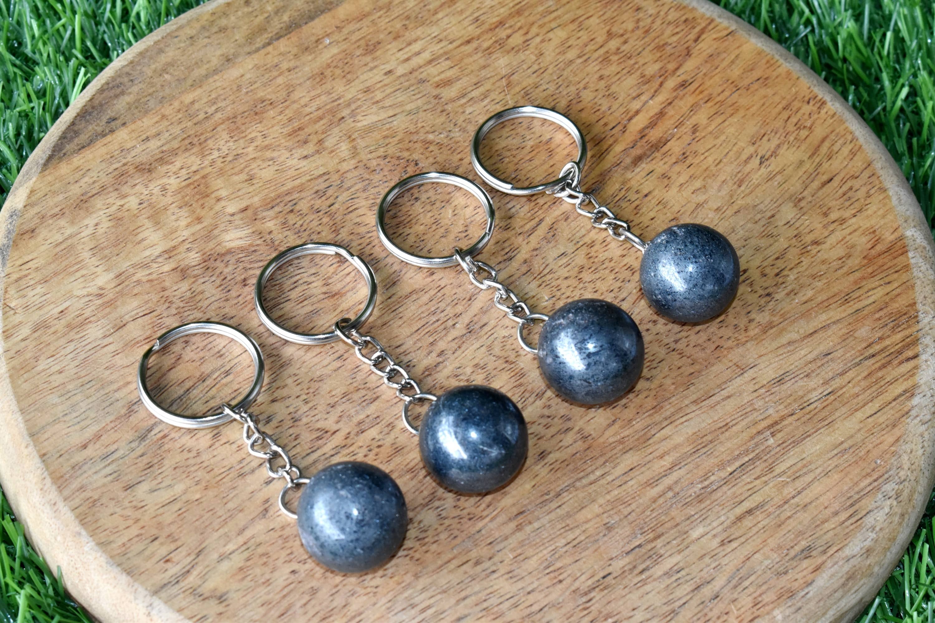 Hematite Key Chain - Tumble, Rough, Worry Stone Hearts Sphere | Thoughtful Gift For Gemstone Enthusiasts And Unique Accessory Lovers