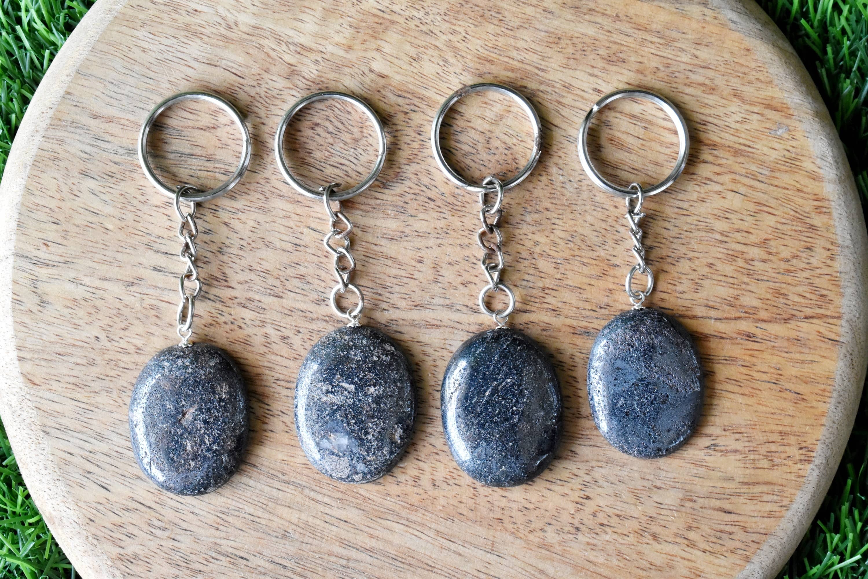 Hematite Key Chain - Tumble, Rough, Worry Stone Hearts Sphere | Thoughtful Gift For Gemstone Enthusiasts And Unique Accessory Lovers
