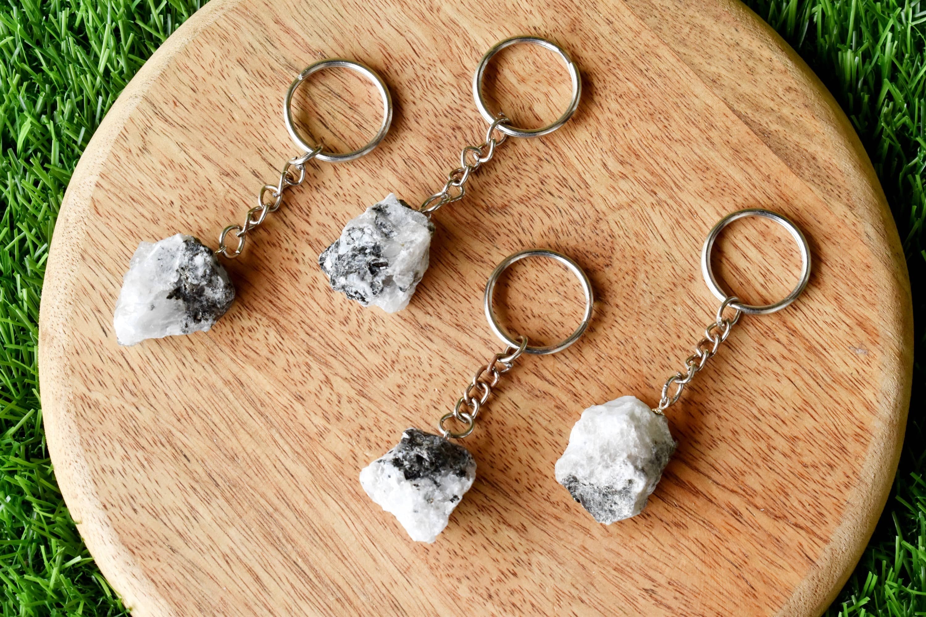 Rainbow Moonstone Key Chain - Tumble Rough Sphere With Heart Shape | Unique Gift For Gemstone Lovers, Stylish And Meaningful Accessory