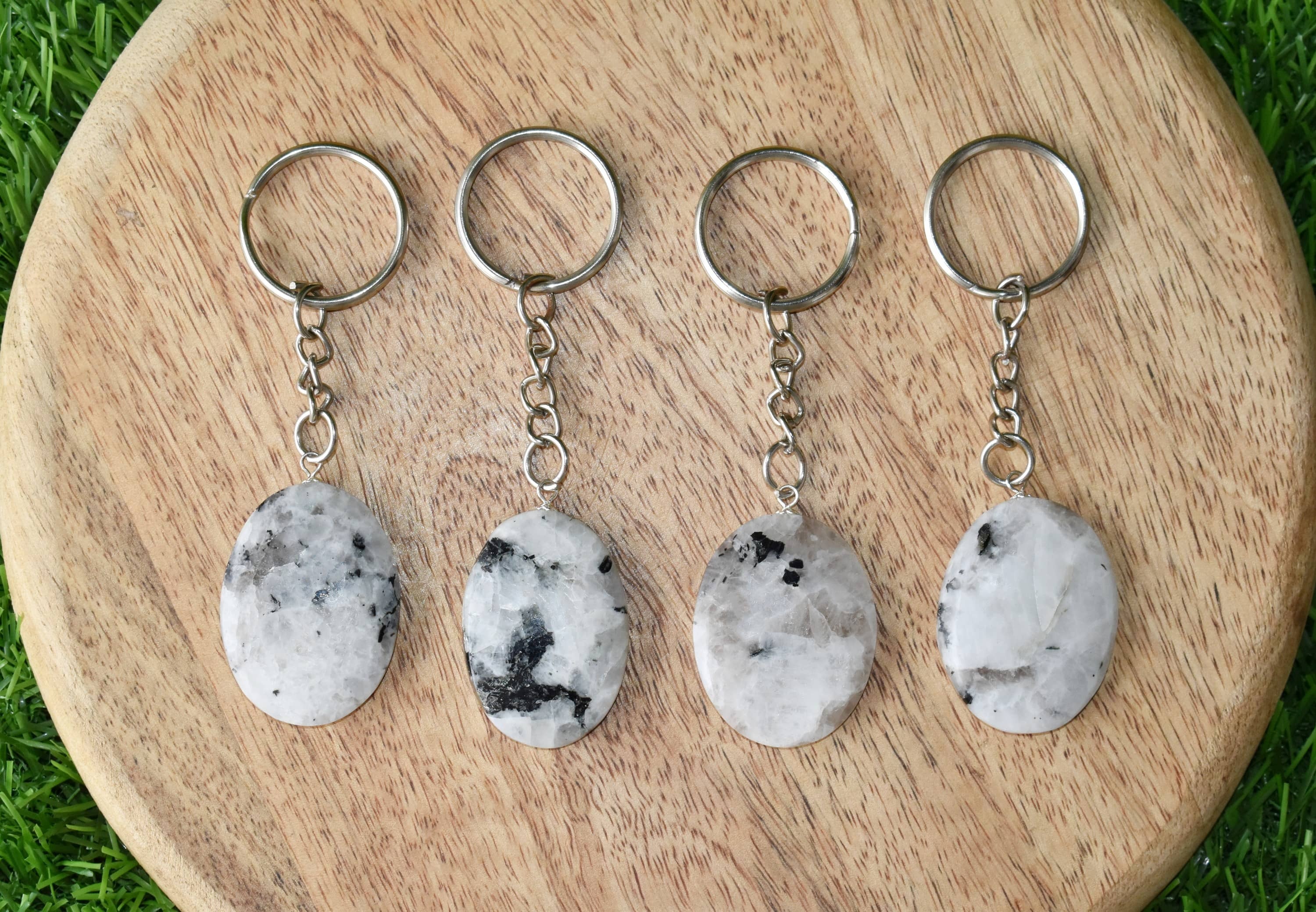 Rainbow Moonstone Key Chain - Tumble Rough Sphere With Heart Shape | Unique Gift For Gemstone Lovers, Stylish And Meaningful Accessory