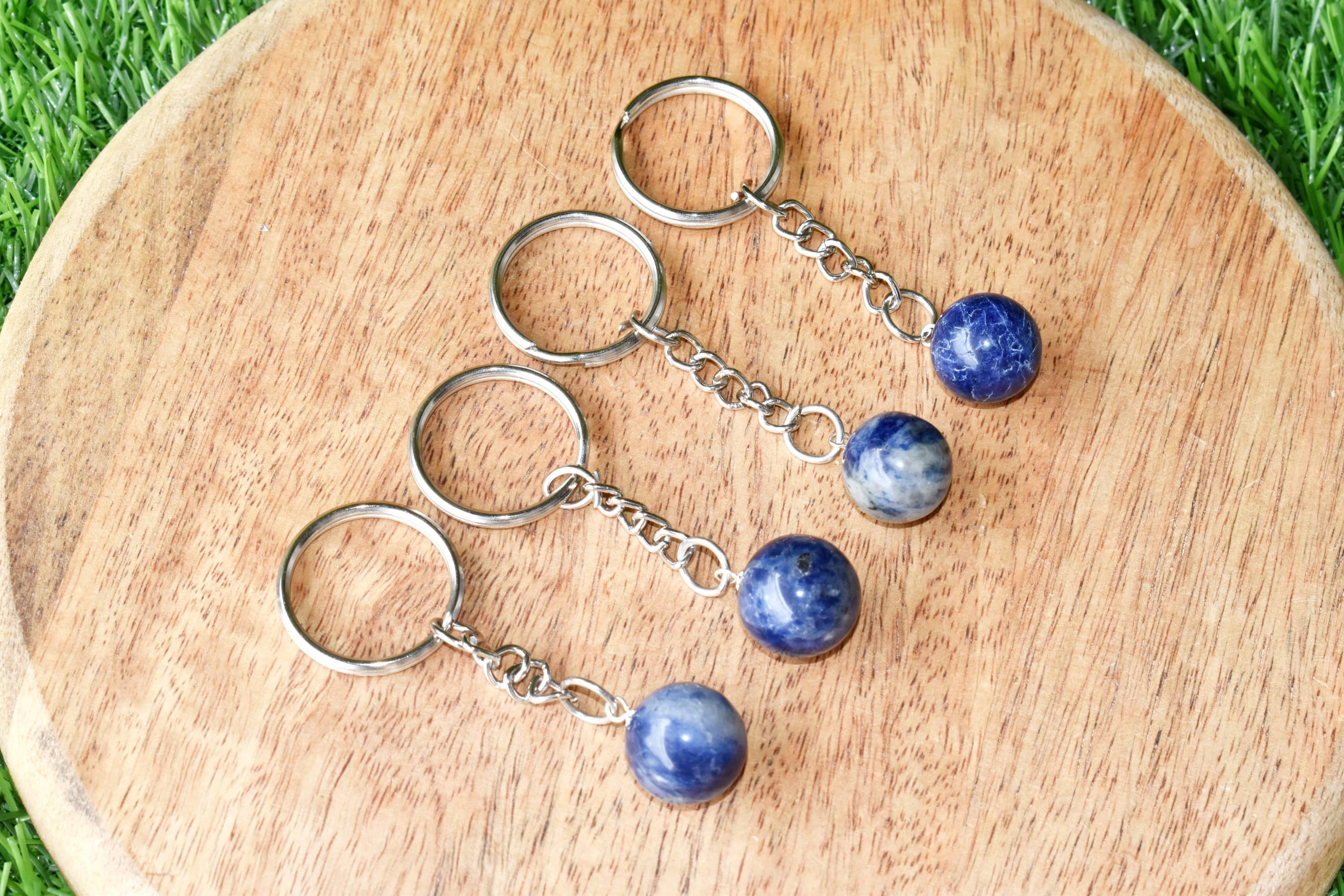 Sodalite Key Chain - Tumble Rough Worry Stone Heart Sphere, Perfect Gift For Gemstone Lovers And Collectors