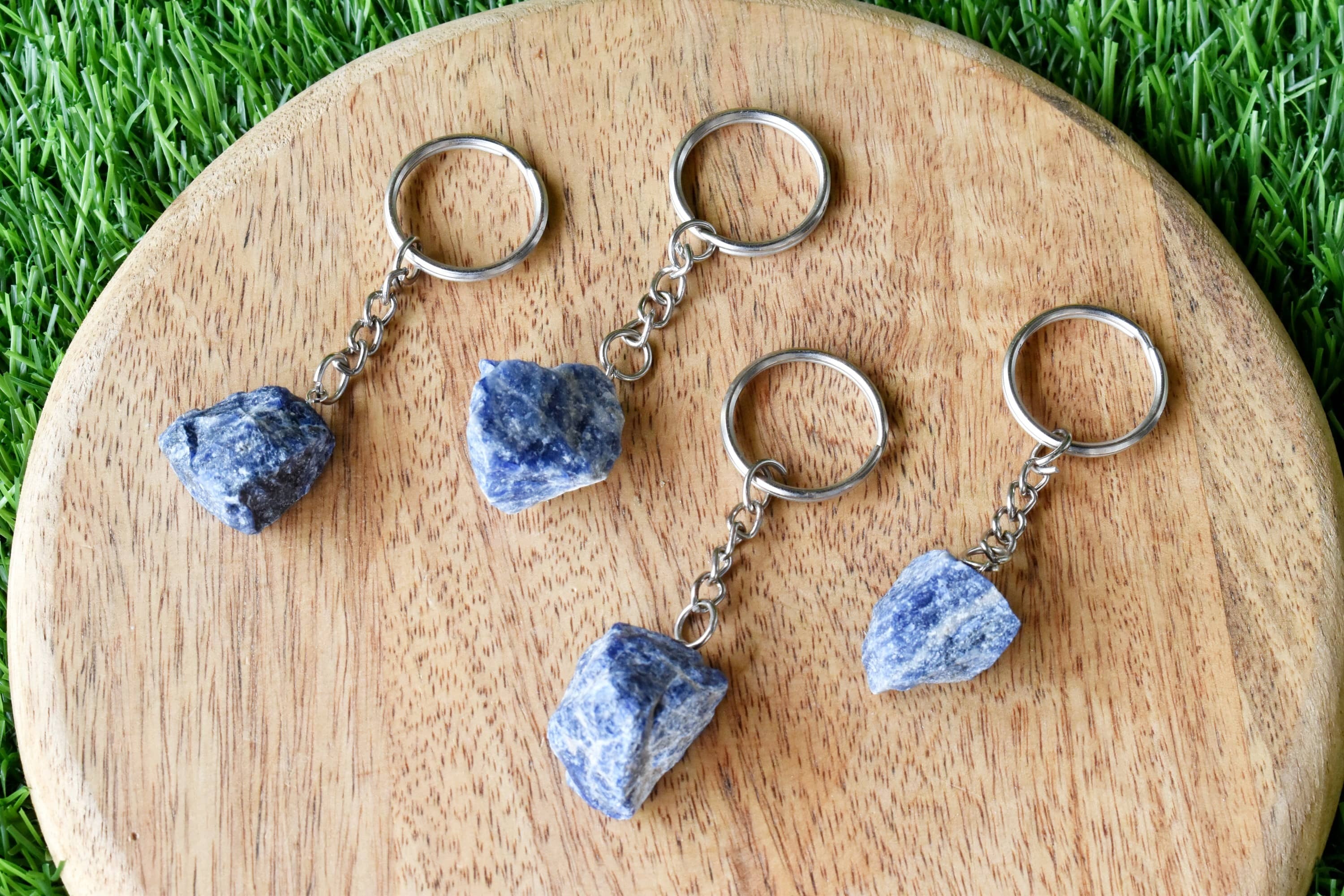 Sodalite Key Chain - Tumble Rough Worry Stone Heart Sphere, Perfect Gift For Gemstone Lovers And Collectors