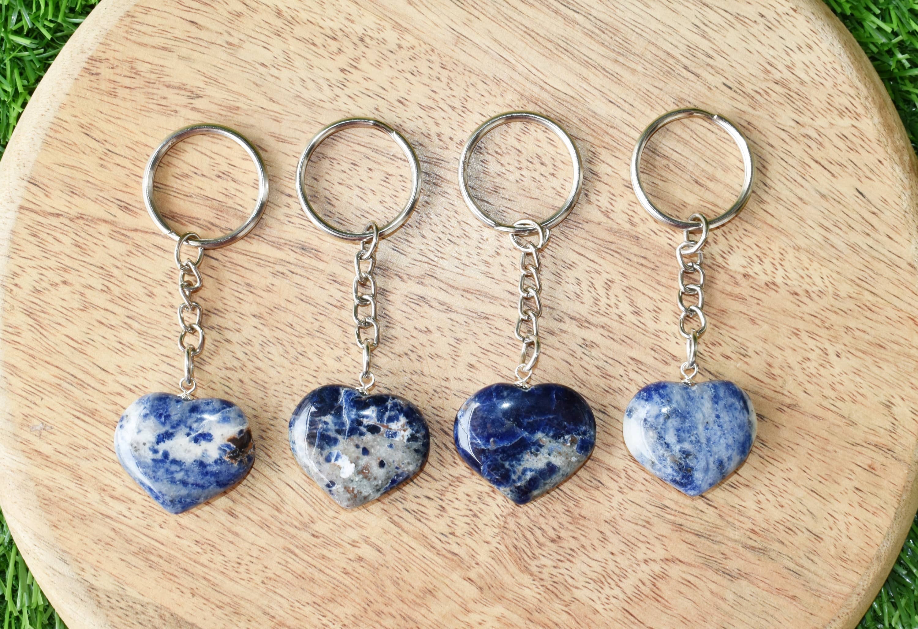 Sodalite Key Chain - Tumble Rough Worry Stone Heart Sphere, Perfect Gift For Gemstone Lovers And Collectors
