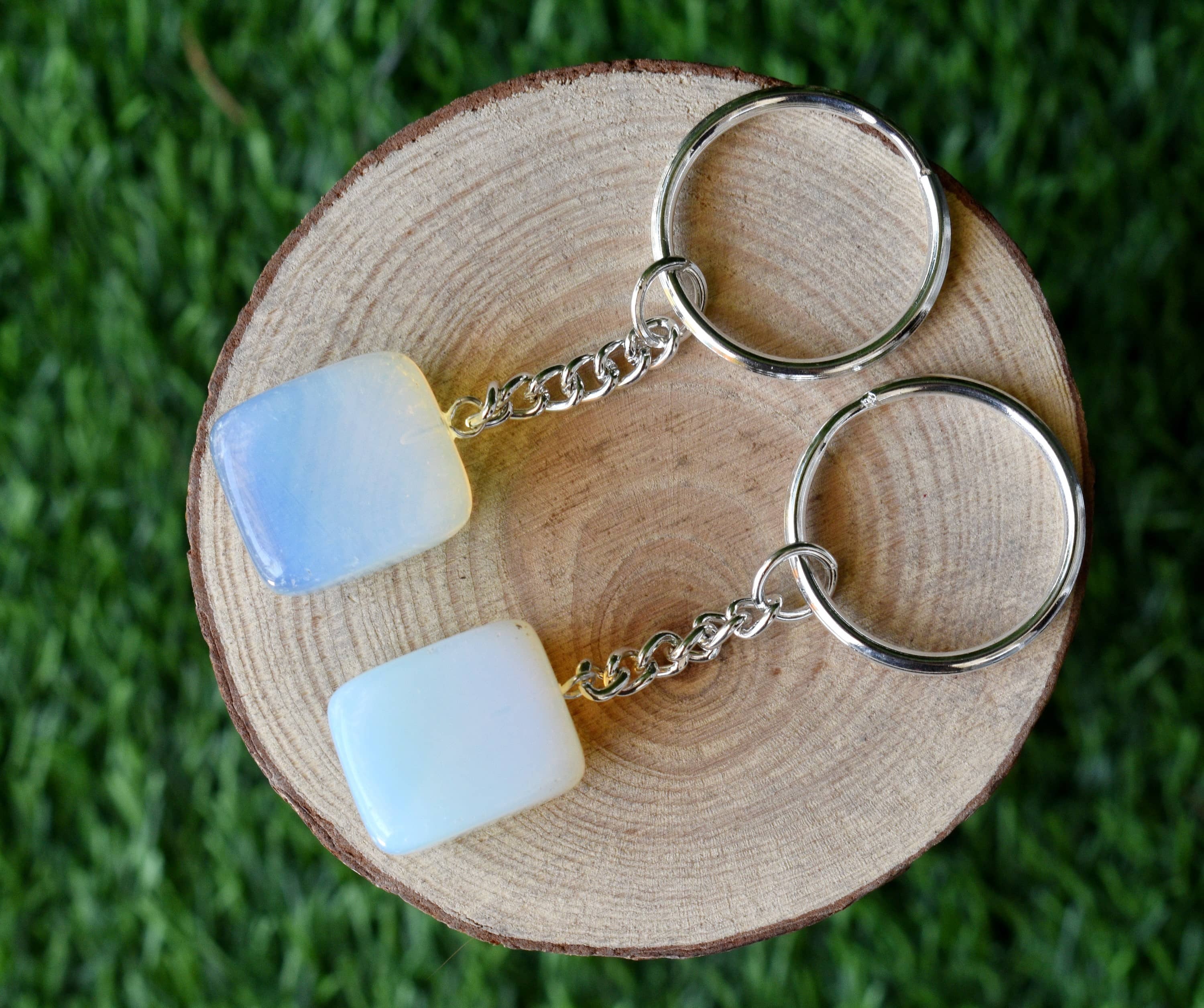 Opal Key Chain, Gemstone Keychain Crystal Key Ring - 5.5cm Tumble Rough Worry Stone Orgone Hearts | Meaningful Gift For Gemstone Enthusiasts