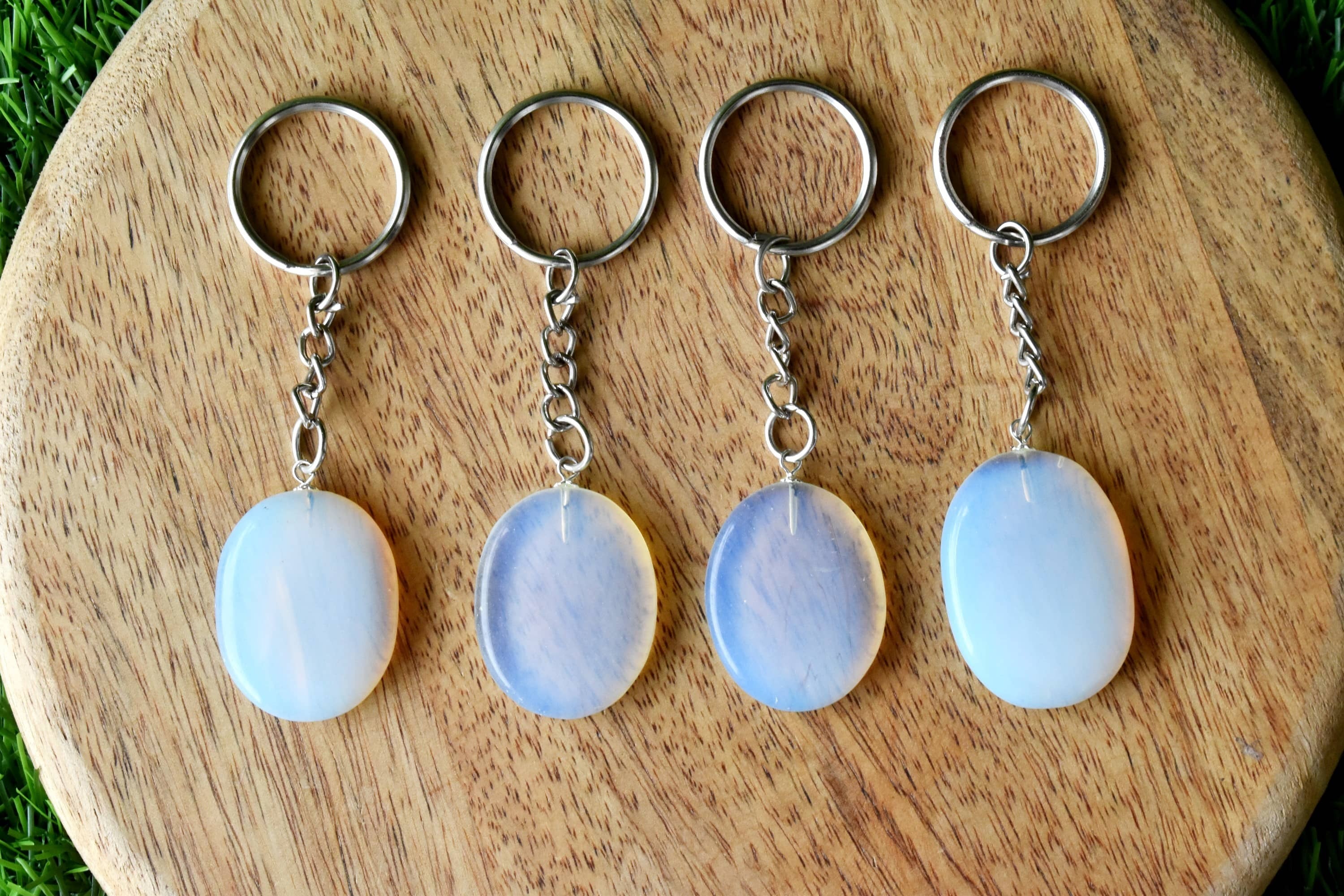 Opal Key Chain, Gemstone Keychain Crystal Key Ring - 5.5cm Tumble Rough Worry Stone Orgone Hearts | Meaningful Gift For Gemstone Enthusiasts
