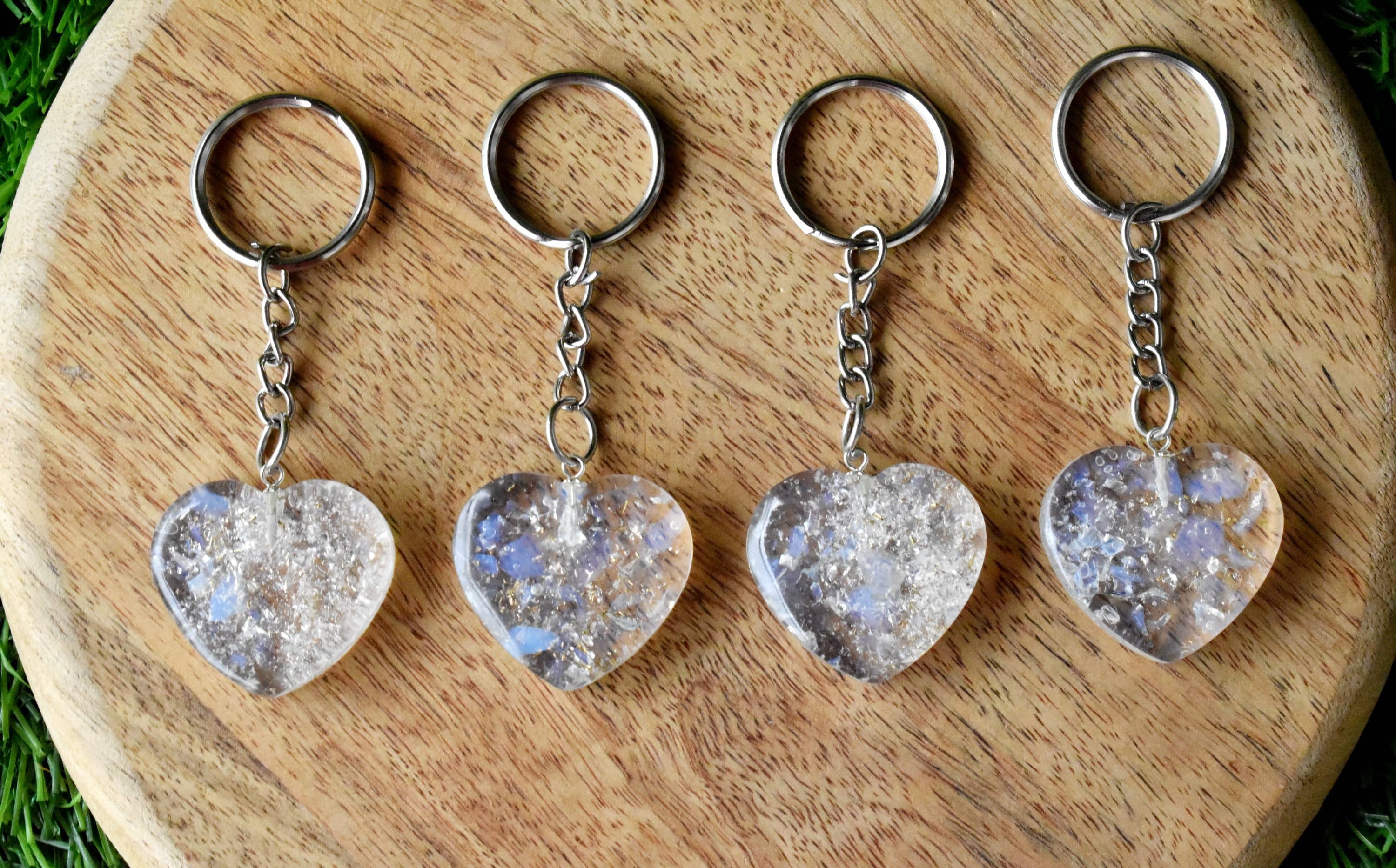 Opal Key Chain, Gemstone Keychain Crystal Key Ring - 5.5cm Tumble Rough Worry Stone Orgone Hearts | Meaningful Gift For Gemstone Enthusiasts