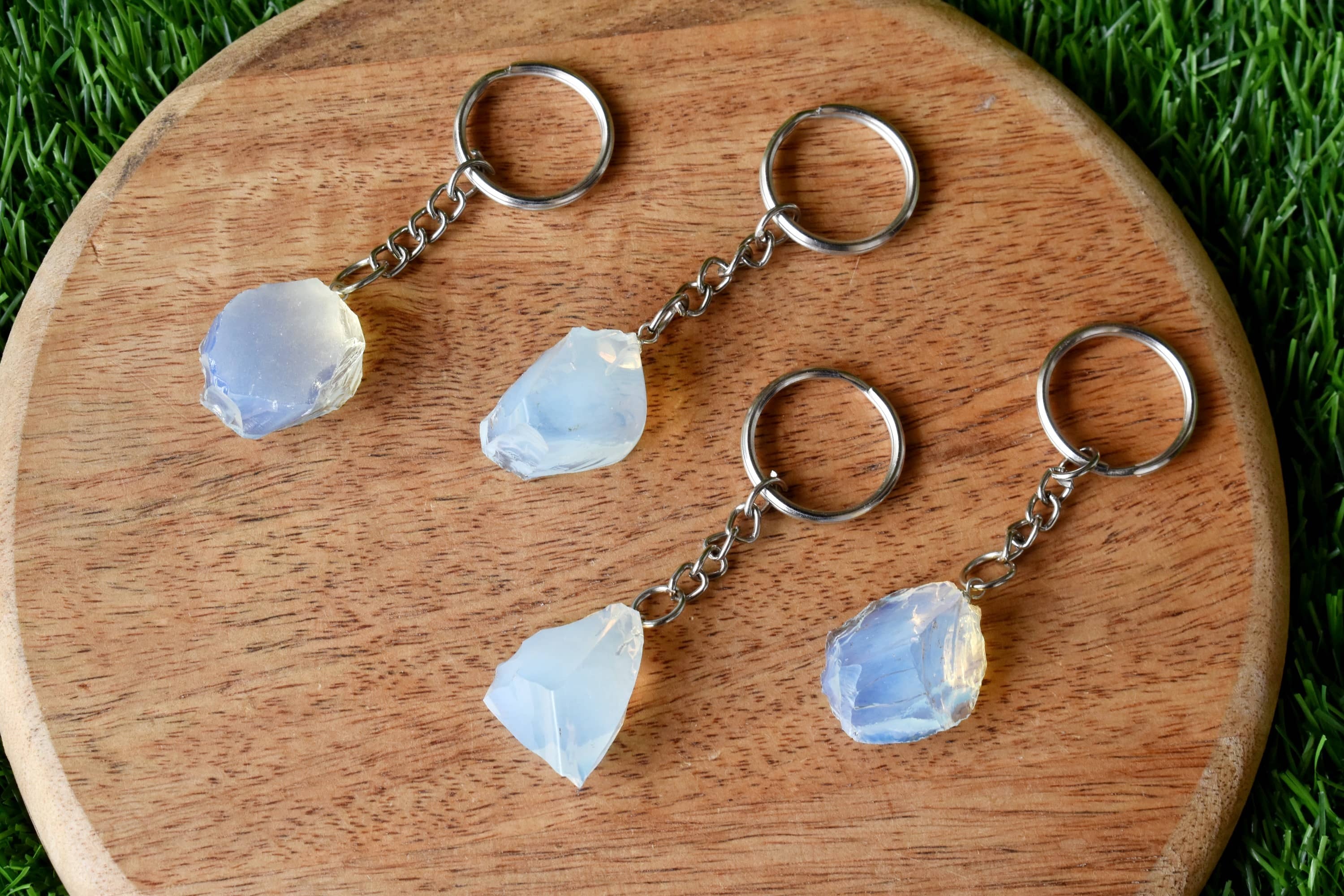 Opal Key Chain, Gemstone Keychain Crystal Key Ring - 5.5cm Tumble Rough Worry Stone Orgone Hearts | Meaningful Gift For Gemstone Enthusiasts