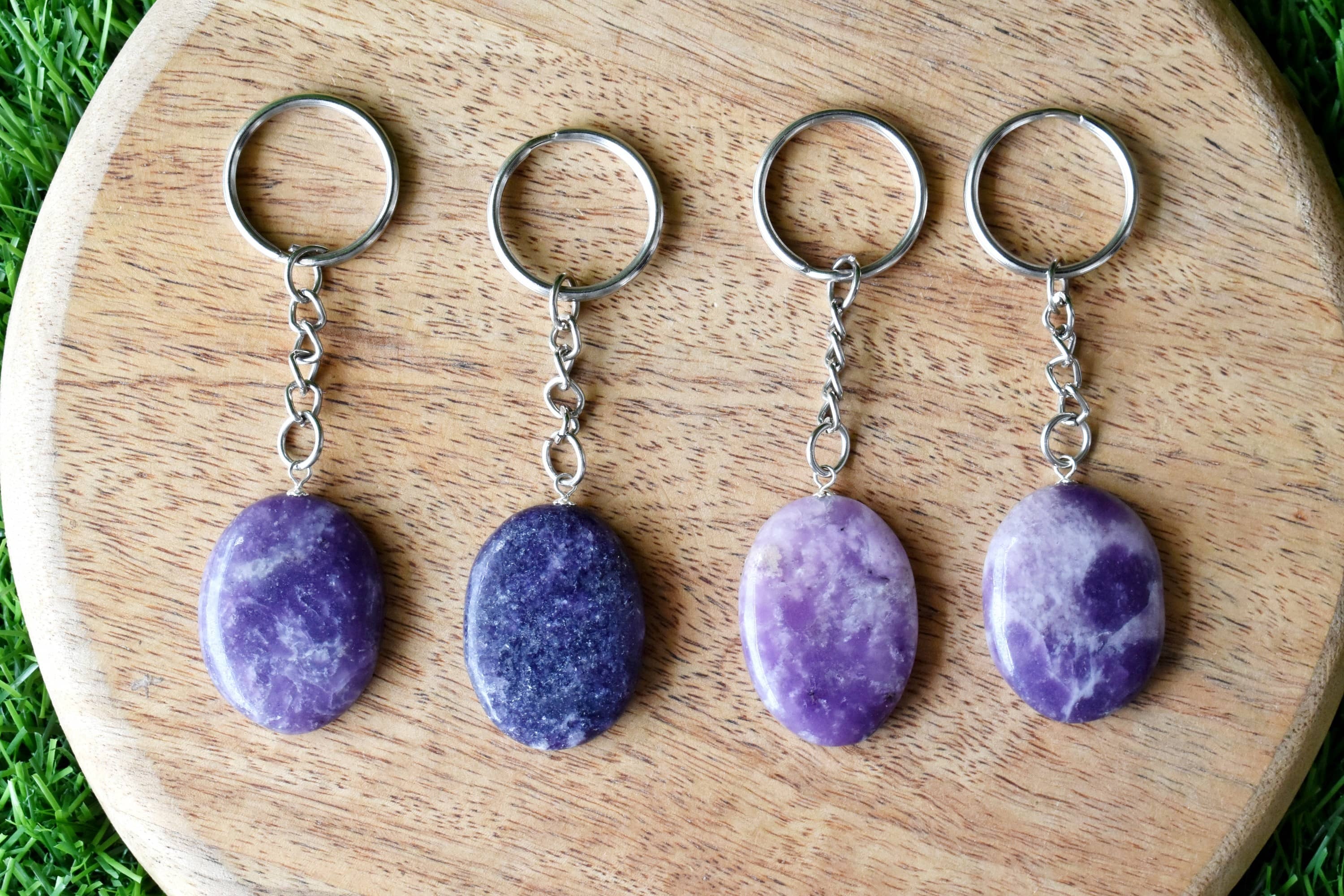 Lepidolite Key Chain - Tumble Rough Worry Stone Heart | A Unique Gift For Crystal Enthusiasts, Ideal For Daily Use And Personalization