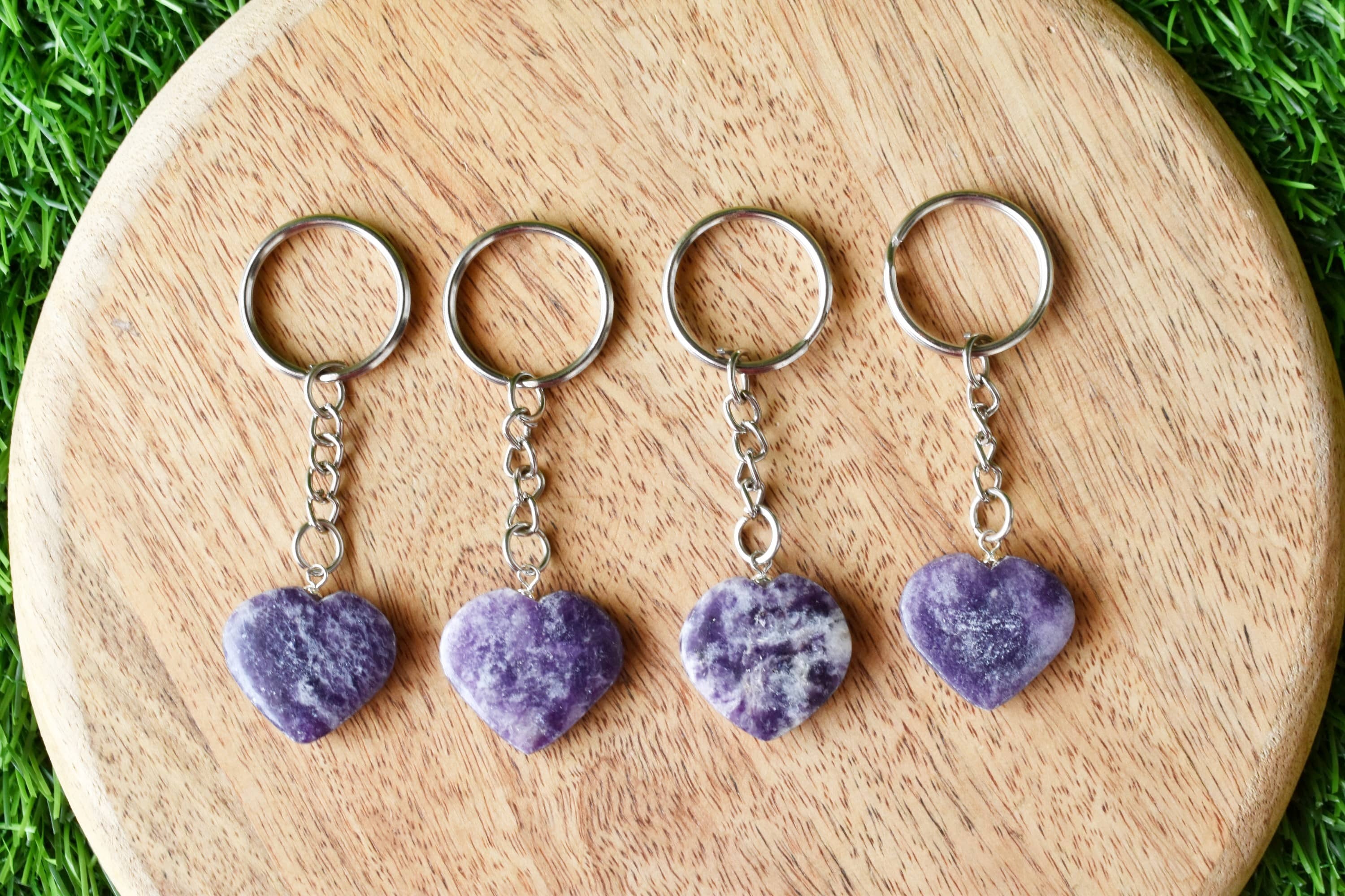 Lepidolite Key Chain - Tumble Rough Worry Stone Heart | A Unique Gift For Crystal Enthusiasts, Ideal For Daily Use And Personalization