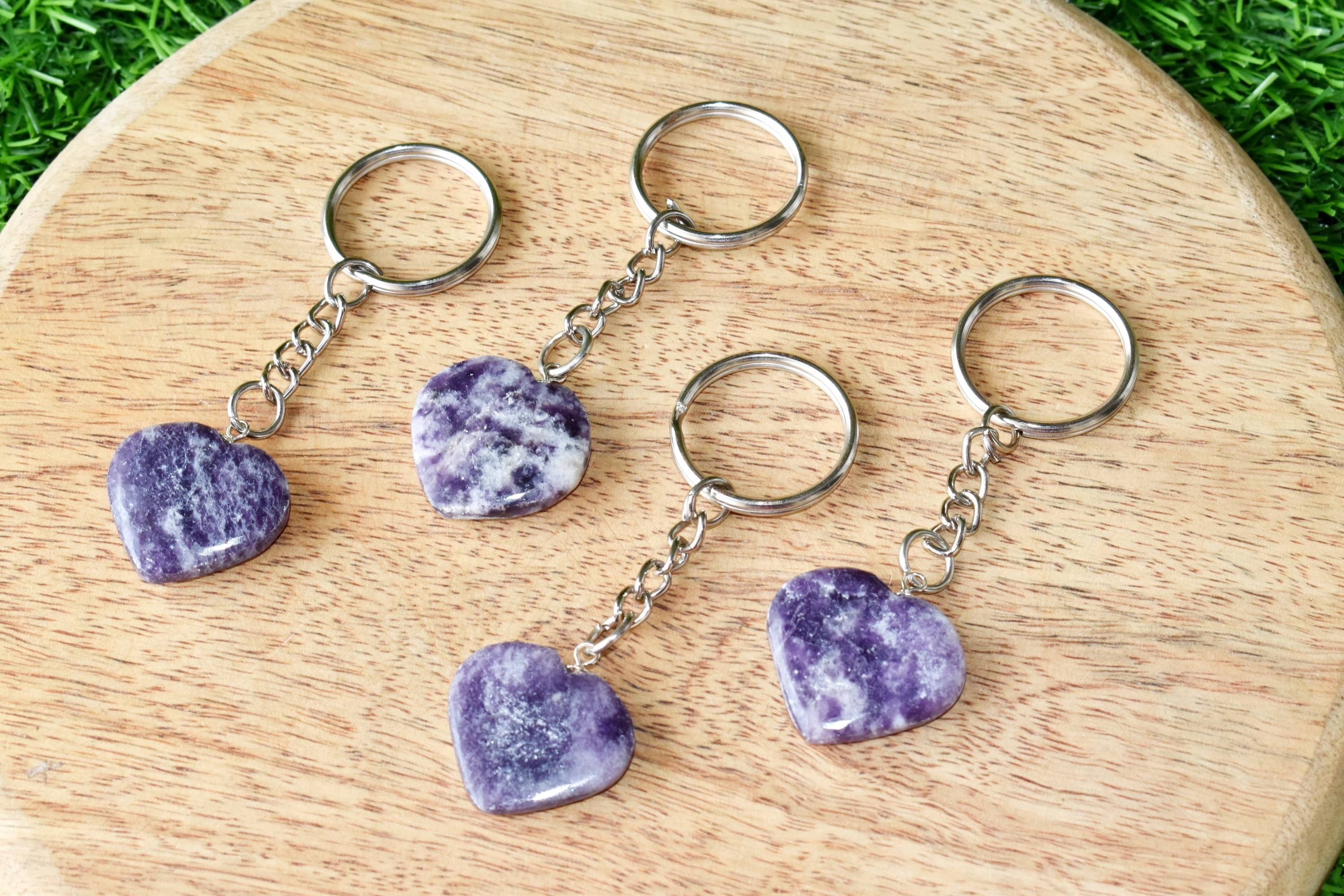 Lepidolite Key Chain - Tumble Rough Worry Stone Heart | A Unique Gift For Crystal Enthusiasts, Ideal For Daily Use And Personalization