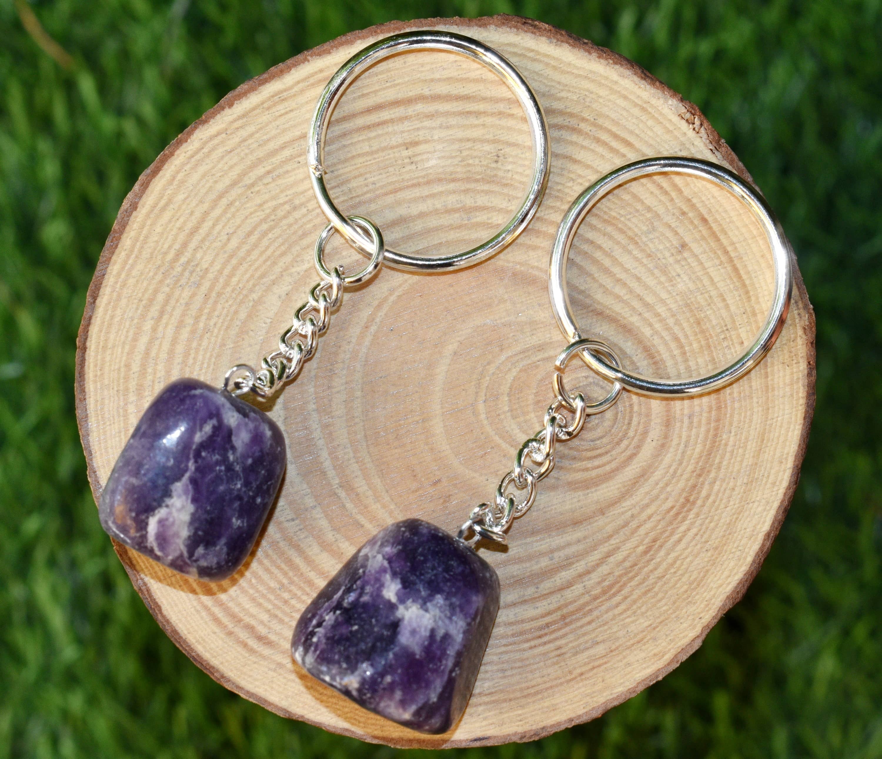 Lepidolite Key Chain - Tumble Rough Worry Stone Heart | A Unique Gift For Crystal Enthusiasts, Ideal For Daily Use And Personalization
