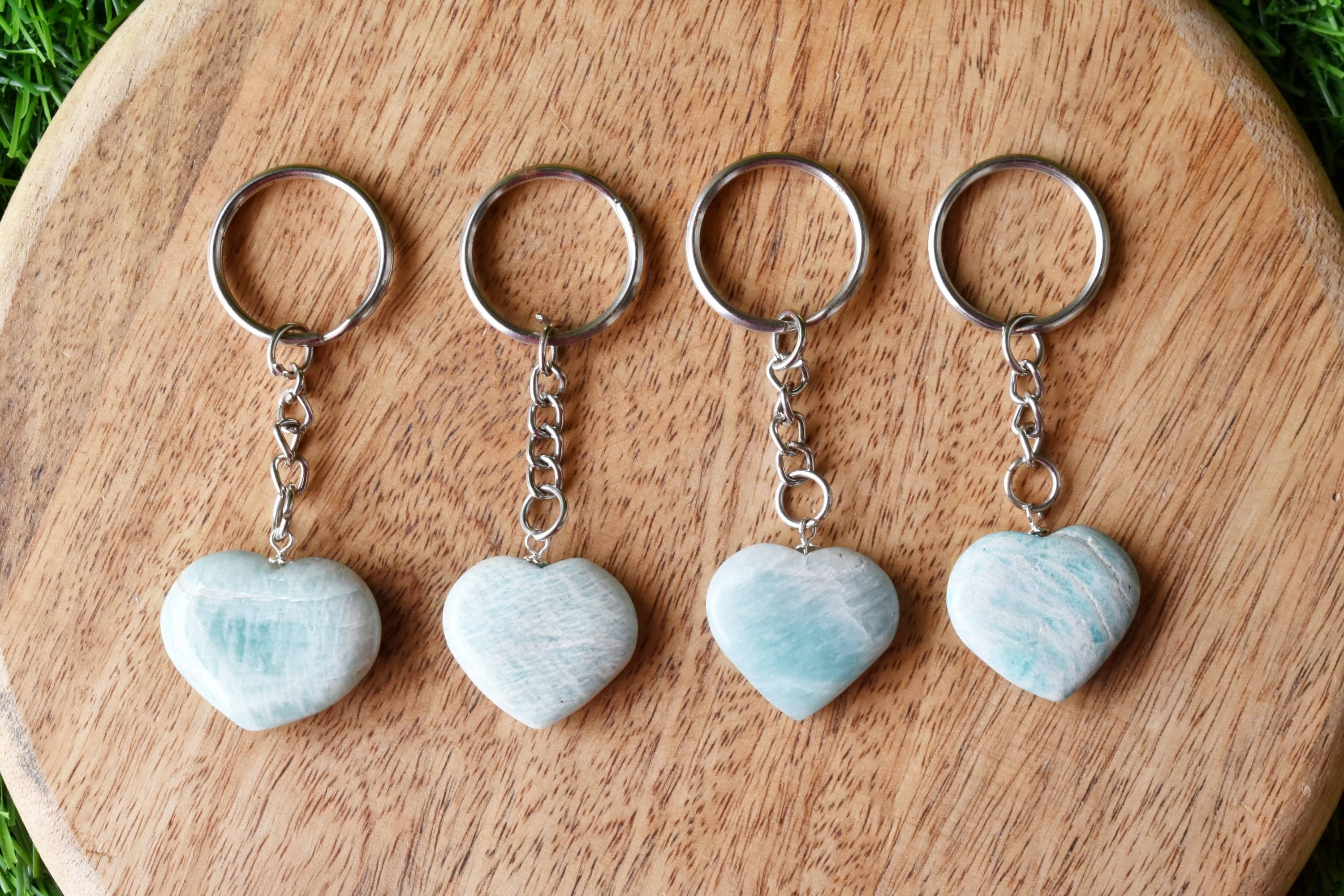 Amazonite Key Chain, Gemstone Keychain Crystal Key Ring - Tumble Rough Hearts, 5.5cm Chain Size | Thoughtful Gift For Loved Ones