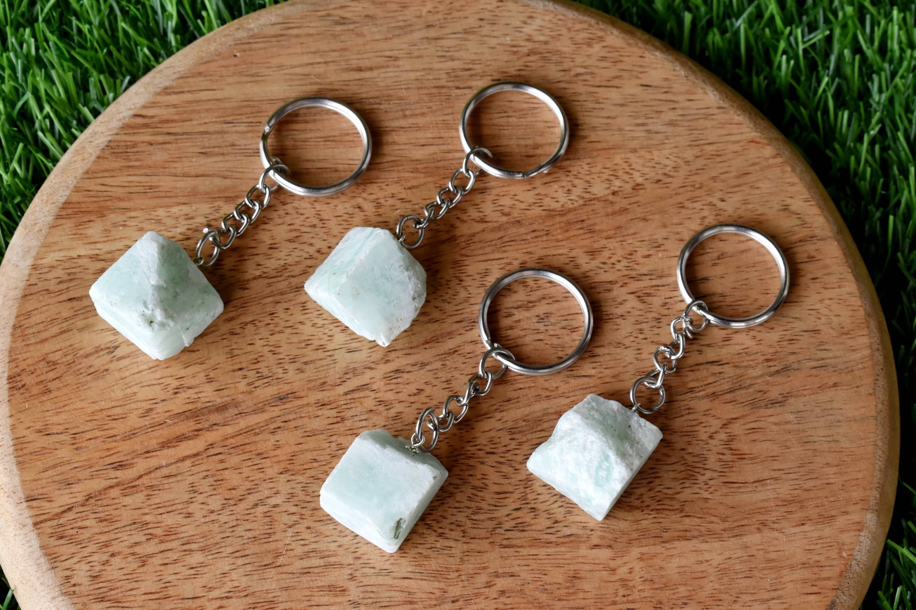 Amazonite Key Chain, Gemstone Keychain Crystal Key Ring - Tumble Rough Hearts, 5.5cm Chain Size | Thoughtful Gift For Loved Ones