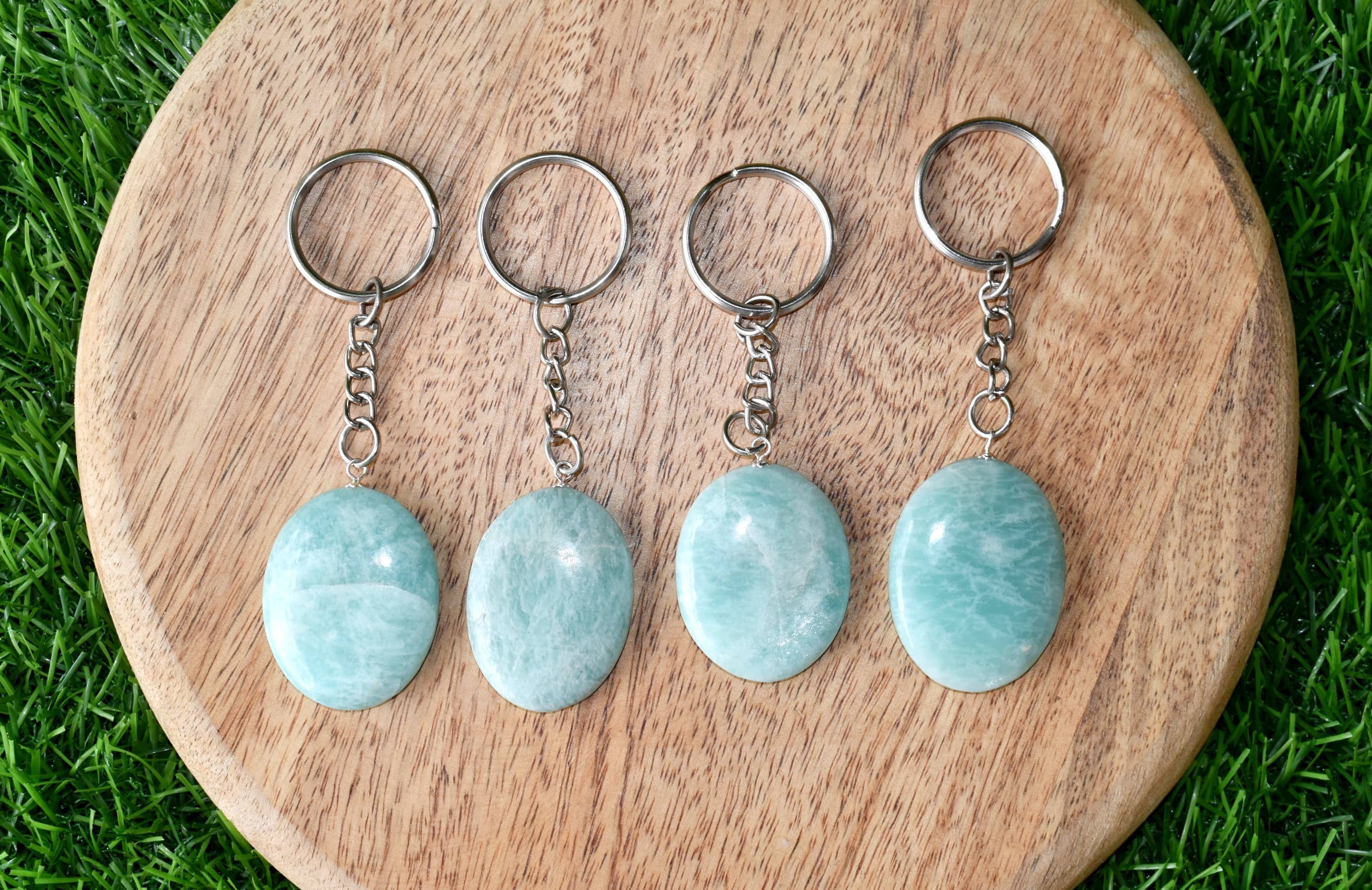 Amazonite Key Chain, Gemstone Keychain Crystal Key Ring - Tumble Rough Hearts, 5.5cm Chain Size | Thoughtful Gift For Loved Ones