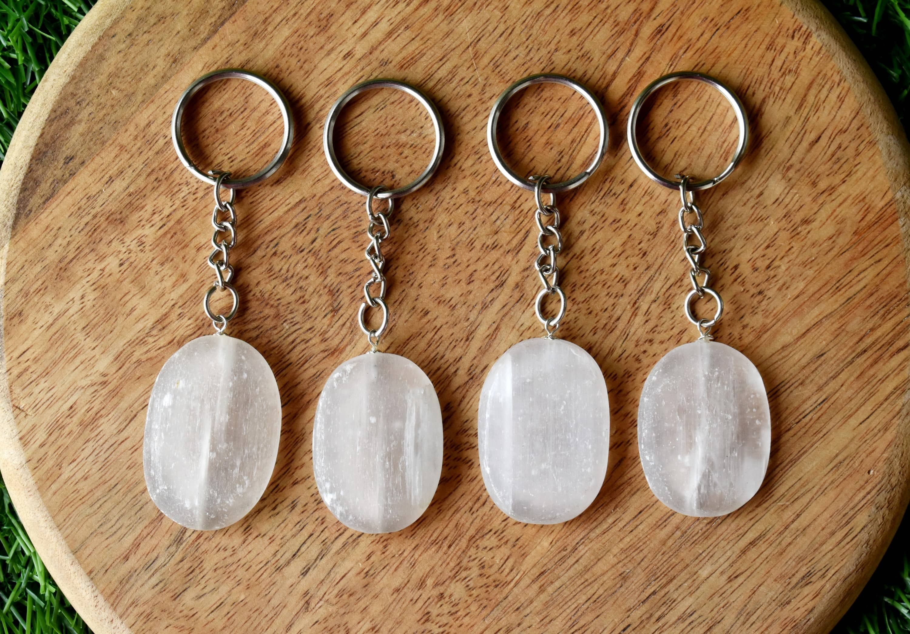 Selenite Key Chain - 5.5cm Tumble Rough Orgone Heart, Gemstone Worry Stone Sphere | Perfect Gift For Crystal Enthusiasts
