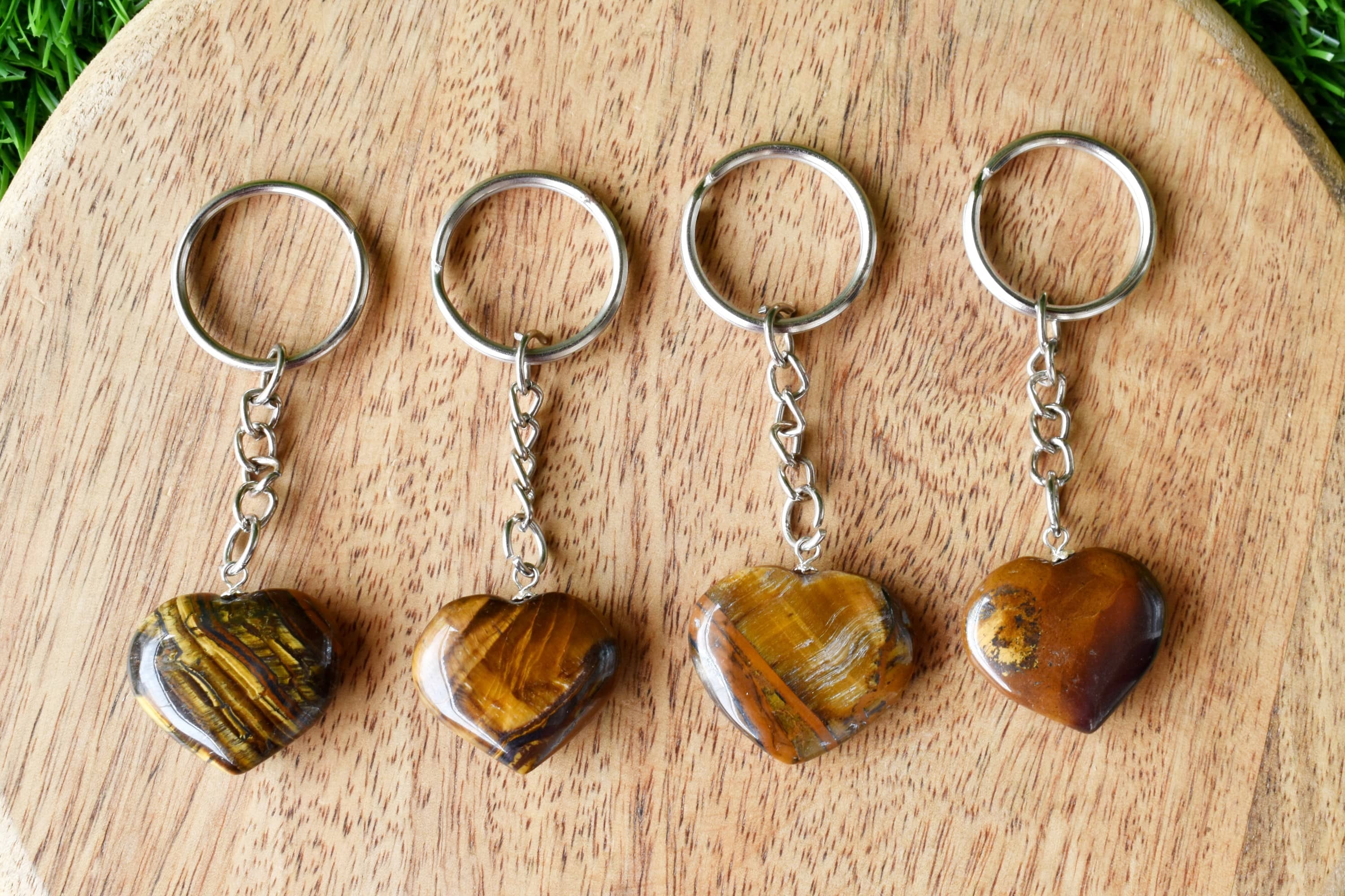 Tiger Eye Key Chain - Tumble Rough Worry Stone Hearts, 5.5cm Chain Size | Thoughtful Gift For Gemstone Lovers And Collectors