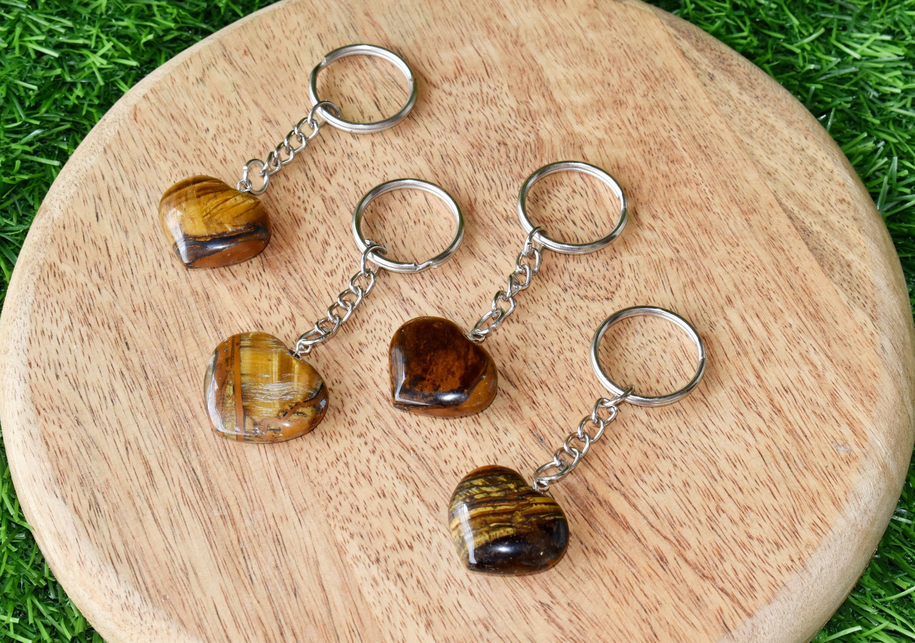 Tiger Eye Key Chain - Tumble Rough Worry Stone Hearts, 5.5cm Chain Size | Thoughtful Gift For Gemstone Lovers And Collectors
