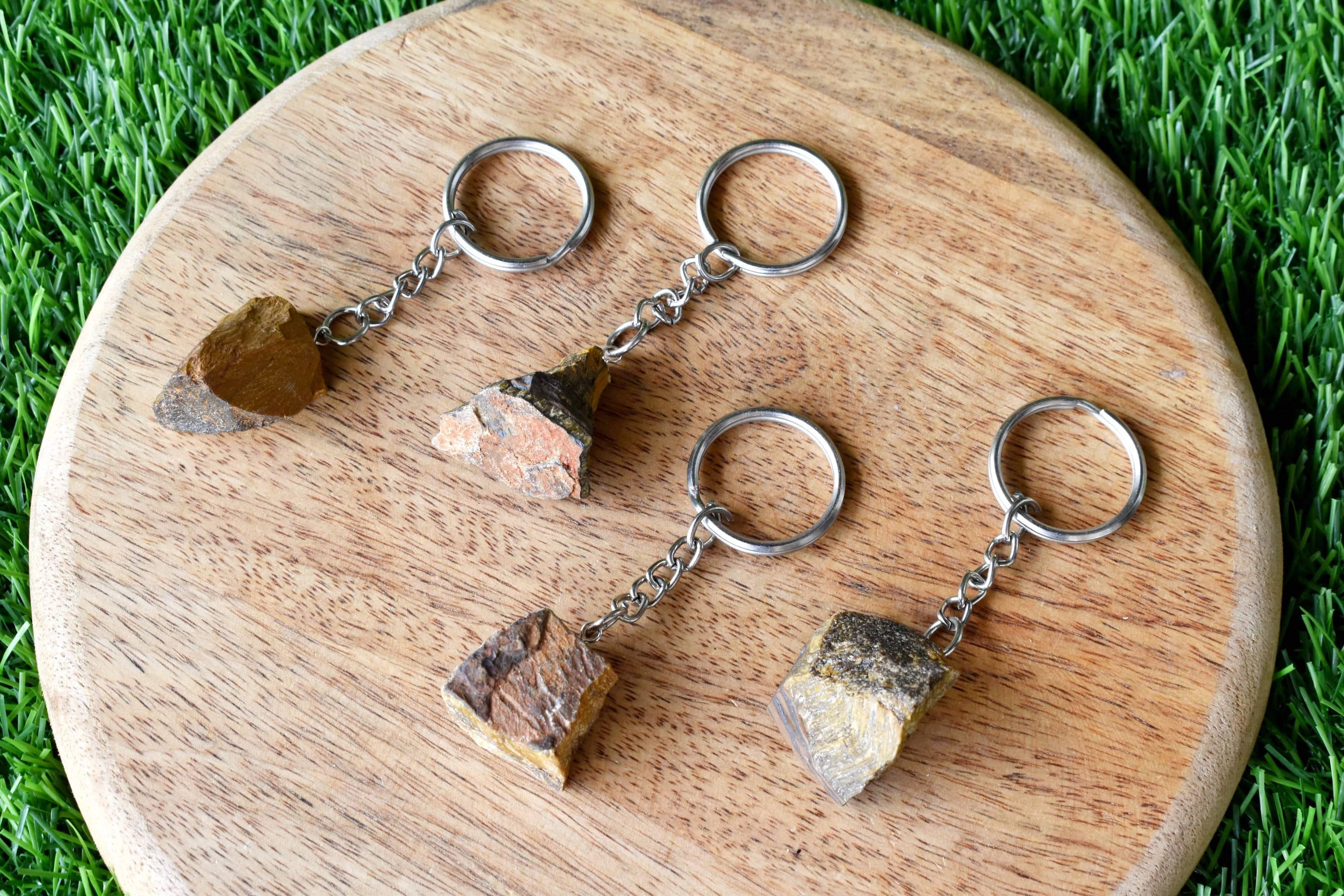 Tiger Eye Key Chain - Tumble Rough Worry Stone Hearts, 5.5cm Chain Size | Thoughtful Gift For Gemstone Lovers And Collectors