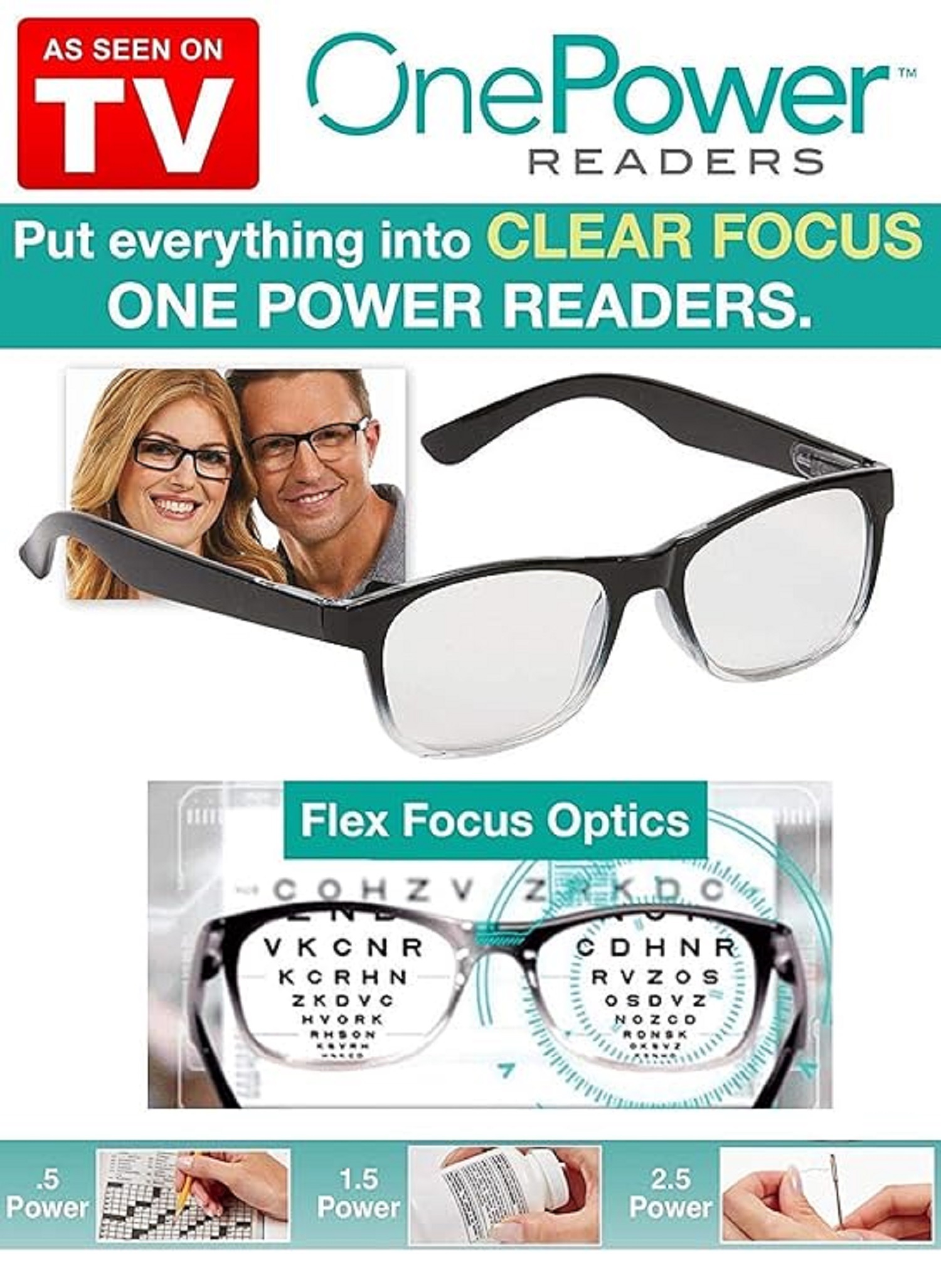 One Power Readers - Auto Focus, Adjustable Range .5 - 2.5 | Stylish Design For Women And Men, Ideal For Reading Small Print On Devices