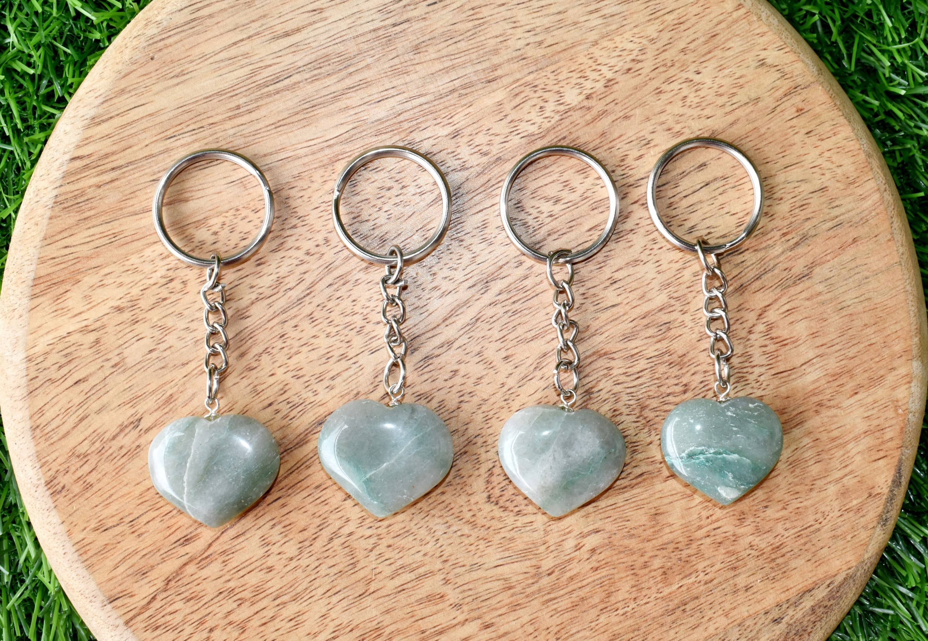 Green Aventurine Key Chain - Tumble, Rough Heart Shape | Orgone Sphere Gemstone, Perfect Gift Idea