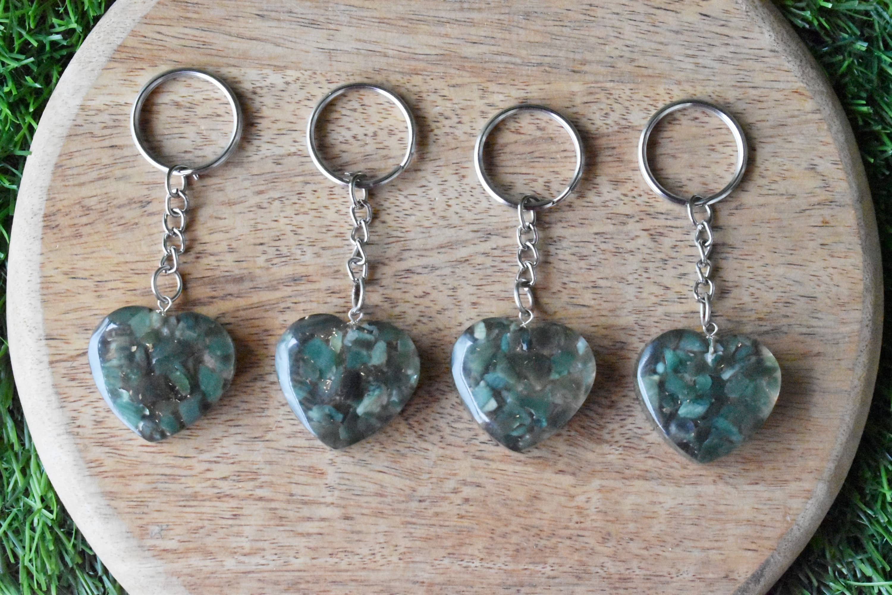 Green Aventurine Key Chain - Tumble, Rough Heart Shape | Orgone Sphere Gemstone, Perfect Gift Idea