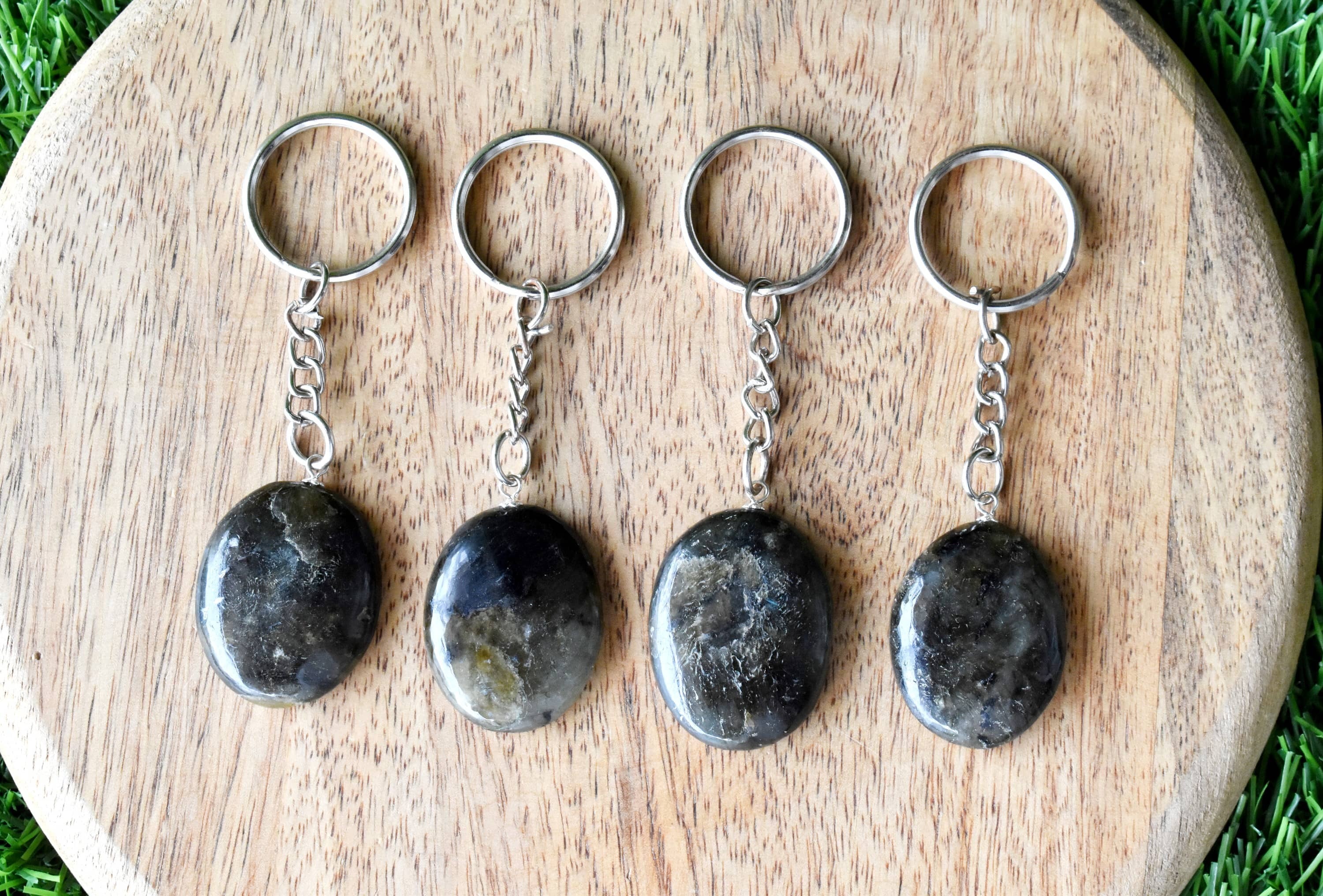 Labradorite Key Chain, Gemstone Keychain Crystal Key Ring - Tumble Rough Hearts | Decoration, Gift Item With 5.5cm Chain