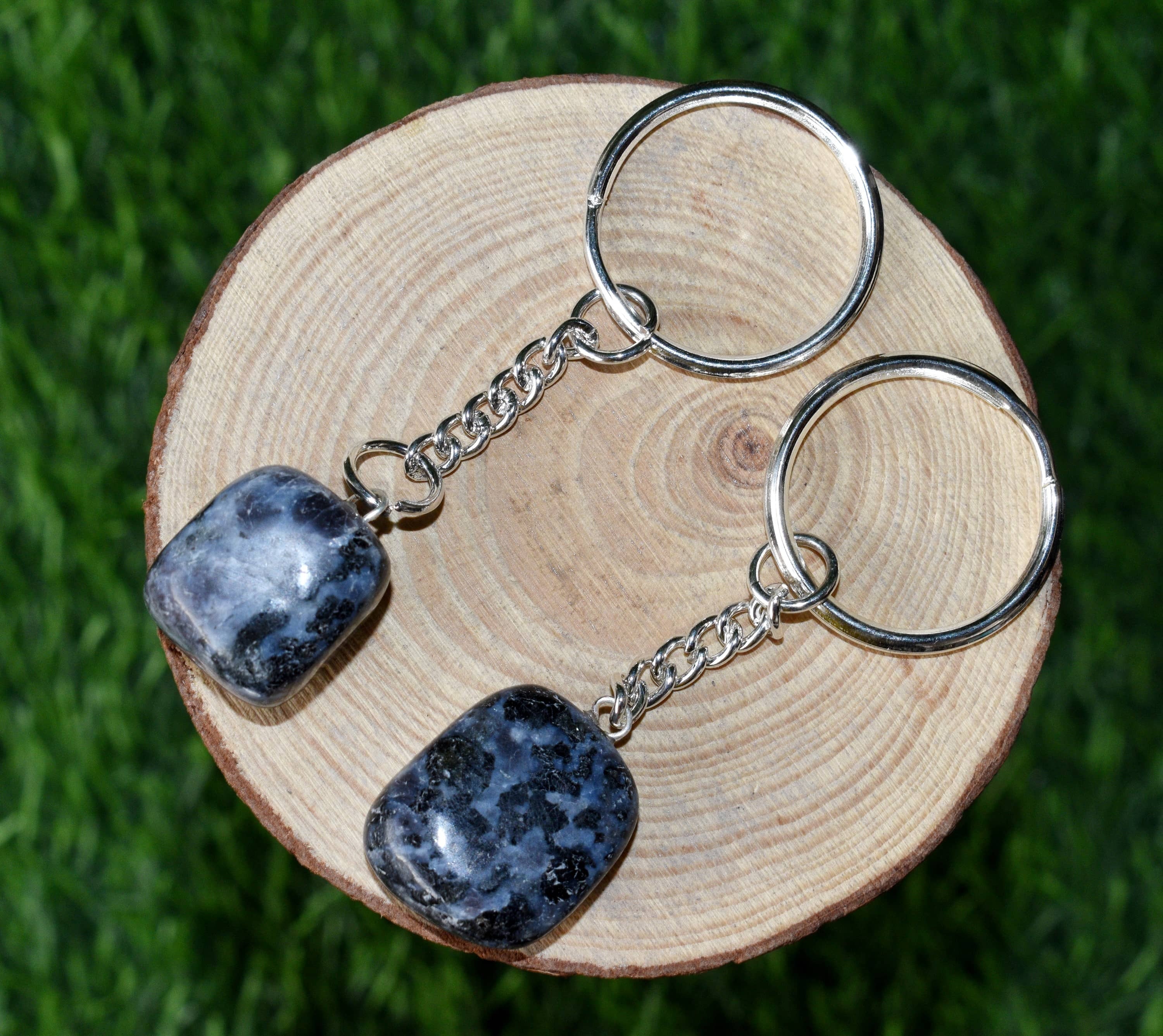 Labradorite Key Chain, Gemstone Keychain Crystal Key Ring - Tumble Rough Hearts | Decoration, Gift Item With 5.5cm Chain