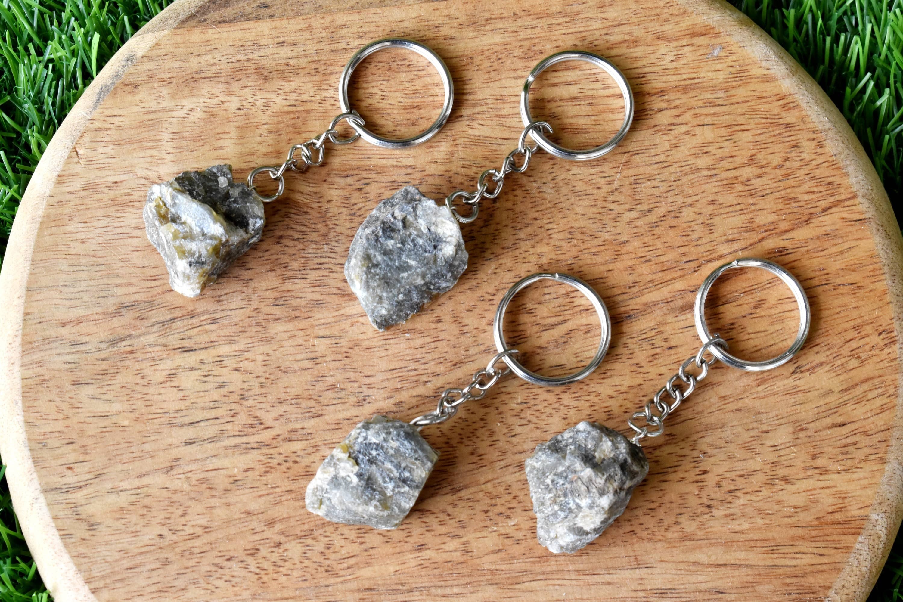 Labradorite Key Chain, Gemstone Keychain Crystal Key Ring - Tumble Rough Hearts | Decoration, Gift Item With 5.5cm Chain