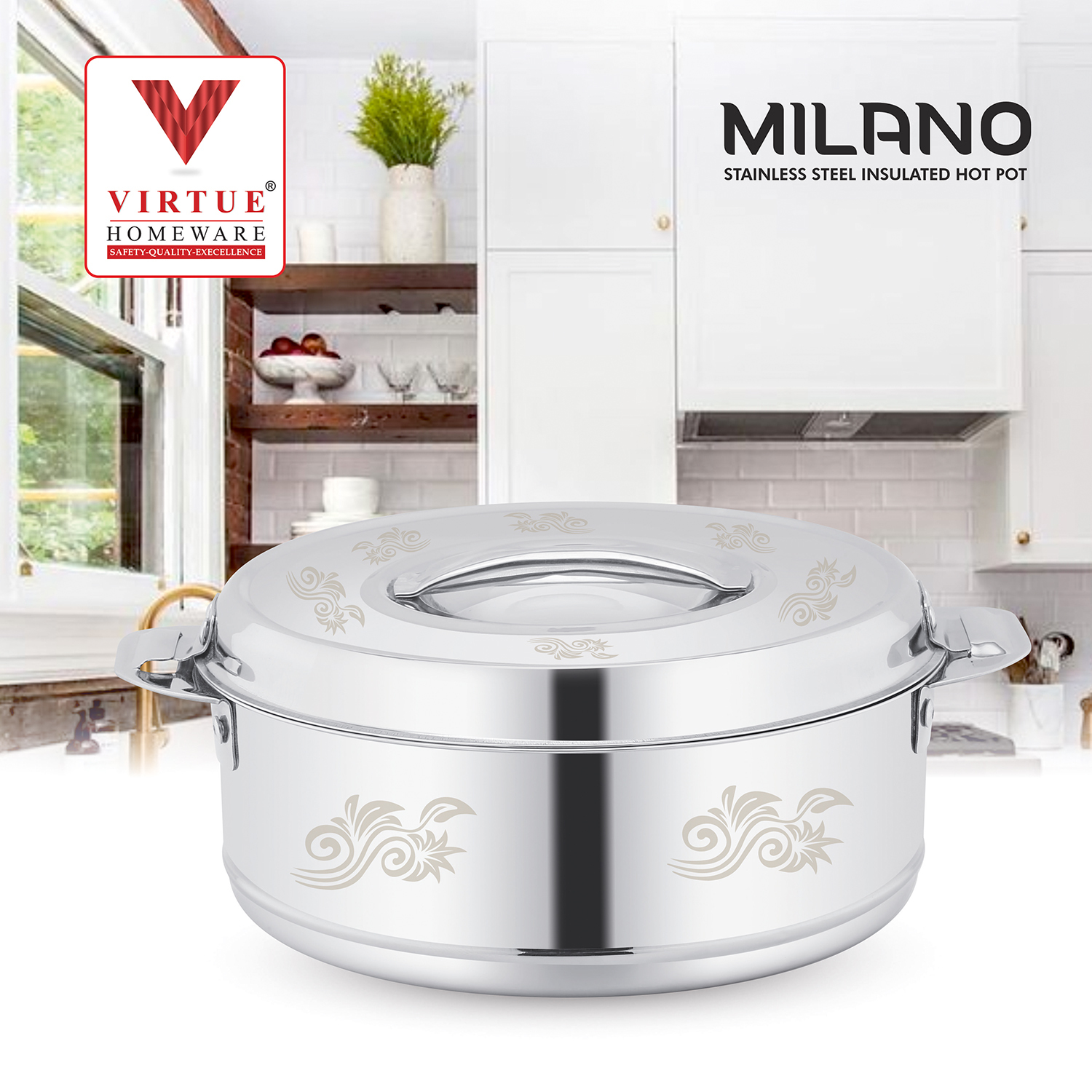 Milano Virtue Homeware St. Steel Insulated Casserole - Size: 3000 Ml