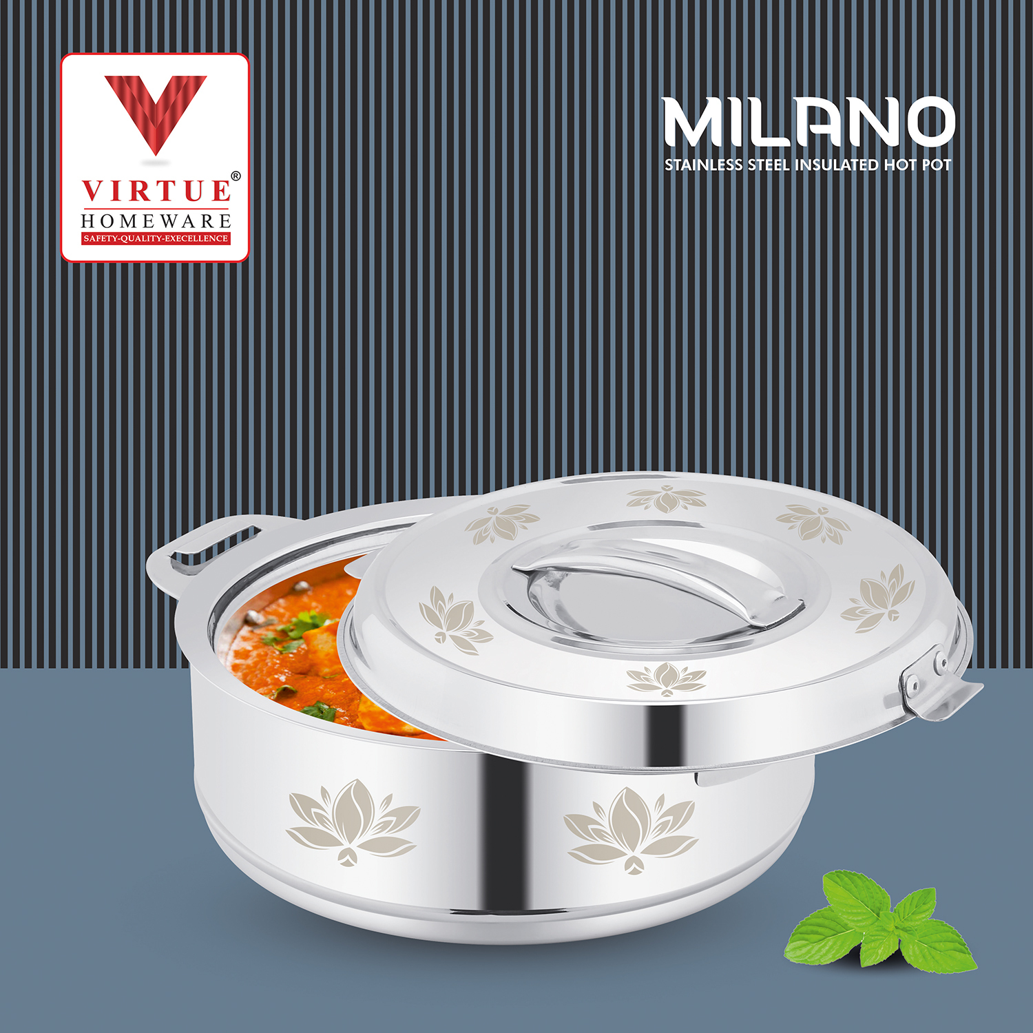 Milano Virtue Homeware St. Steel Insulated Casserole - Size: 3000 Ml