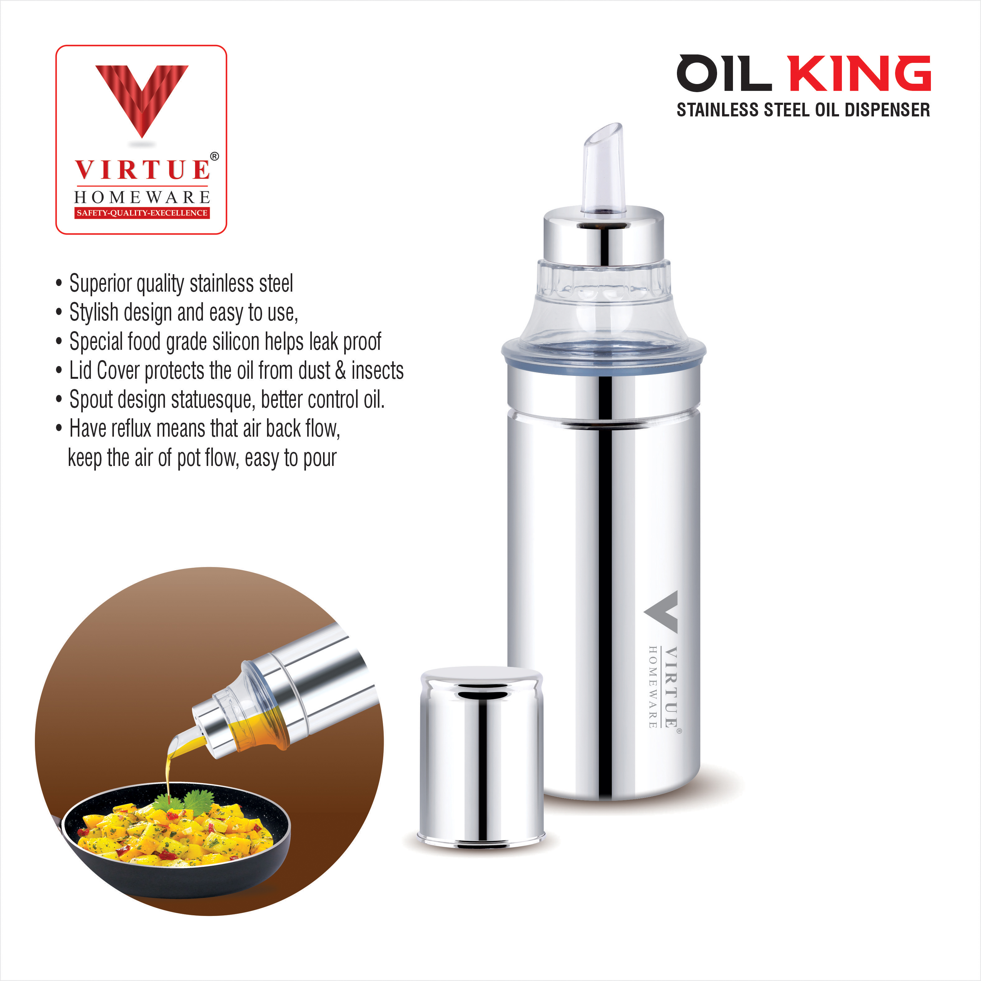 Oil King - 700 Ml Stainless Steel Oil Dispenser | Food Grade, Unbreakable Nozzle & Neck, Easy To Fill & Clean