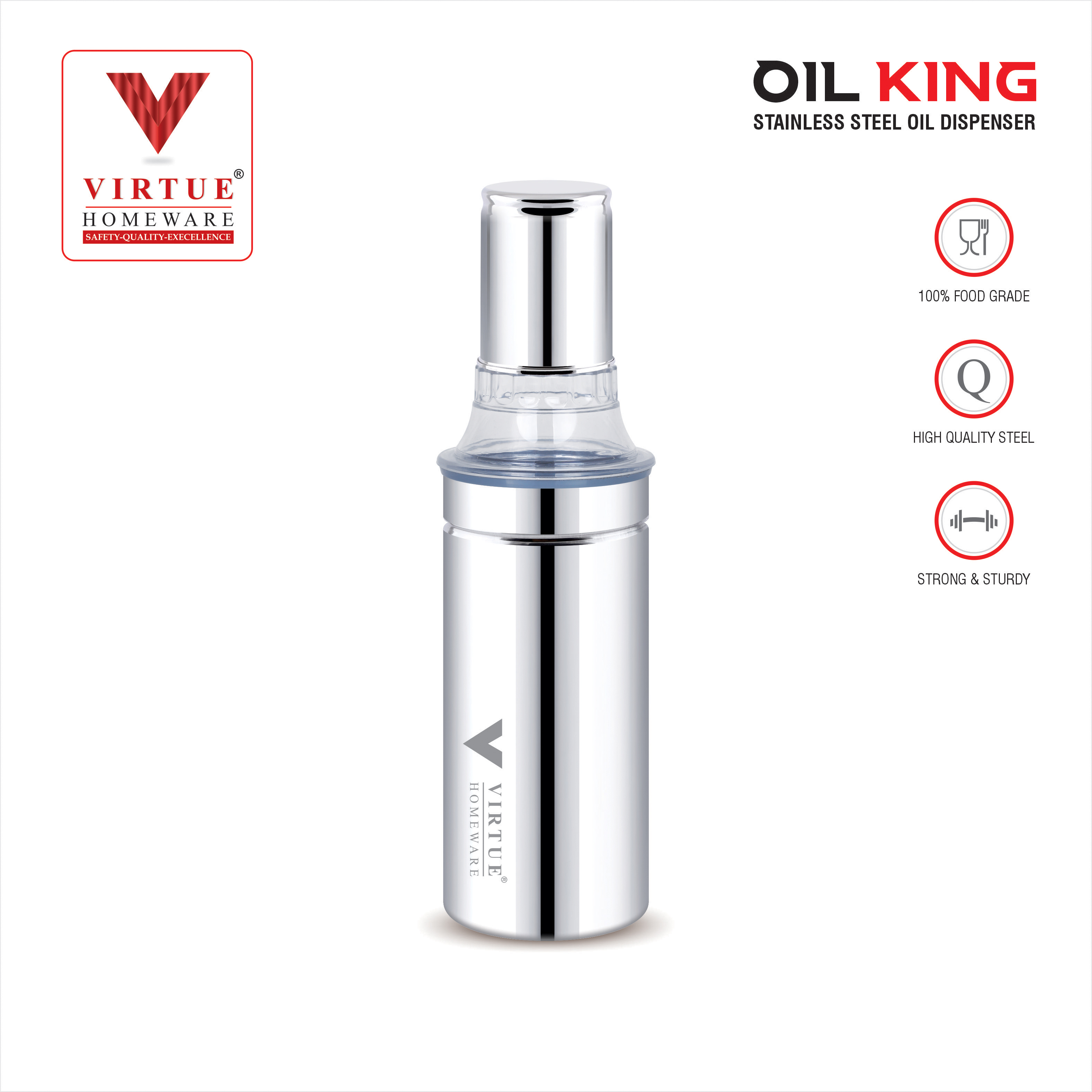 Oil King - 700 Ml Stainless Steel Oil Dispenser | Food Grade, Unbreakable Nozzle & Neck, Easy To Fill & Clean