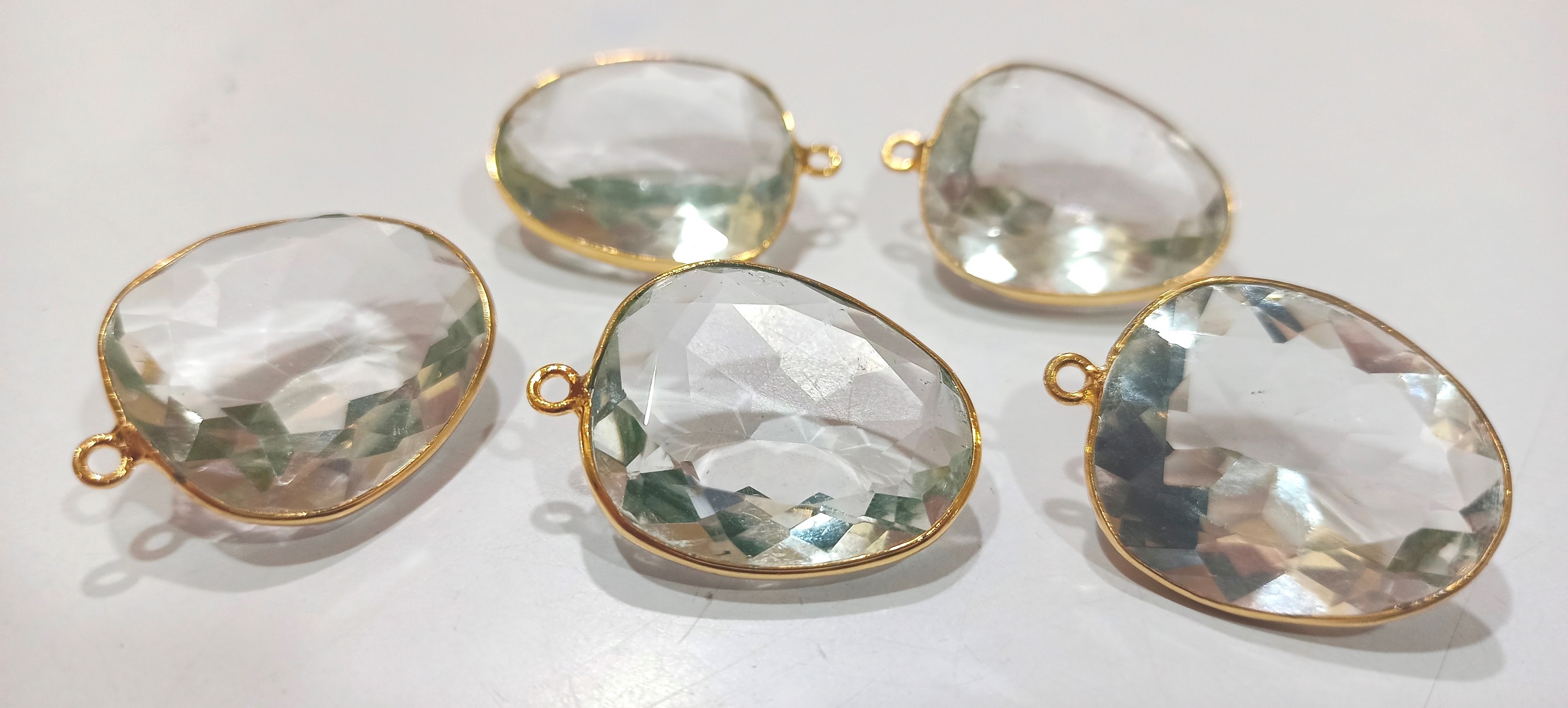 Crystal Quartz Starcut Fancy 20x24mm Gemstone Single Loop Bezel Charms - Shape: Oval