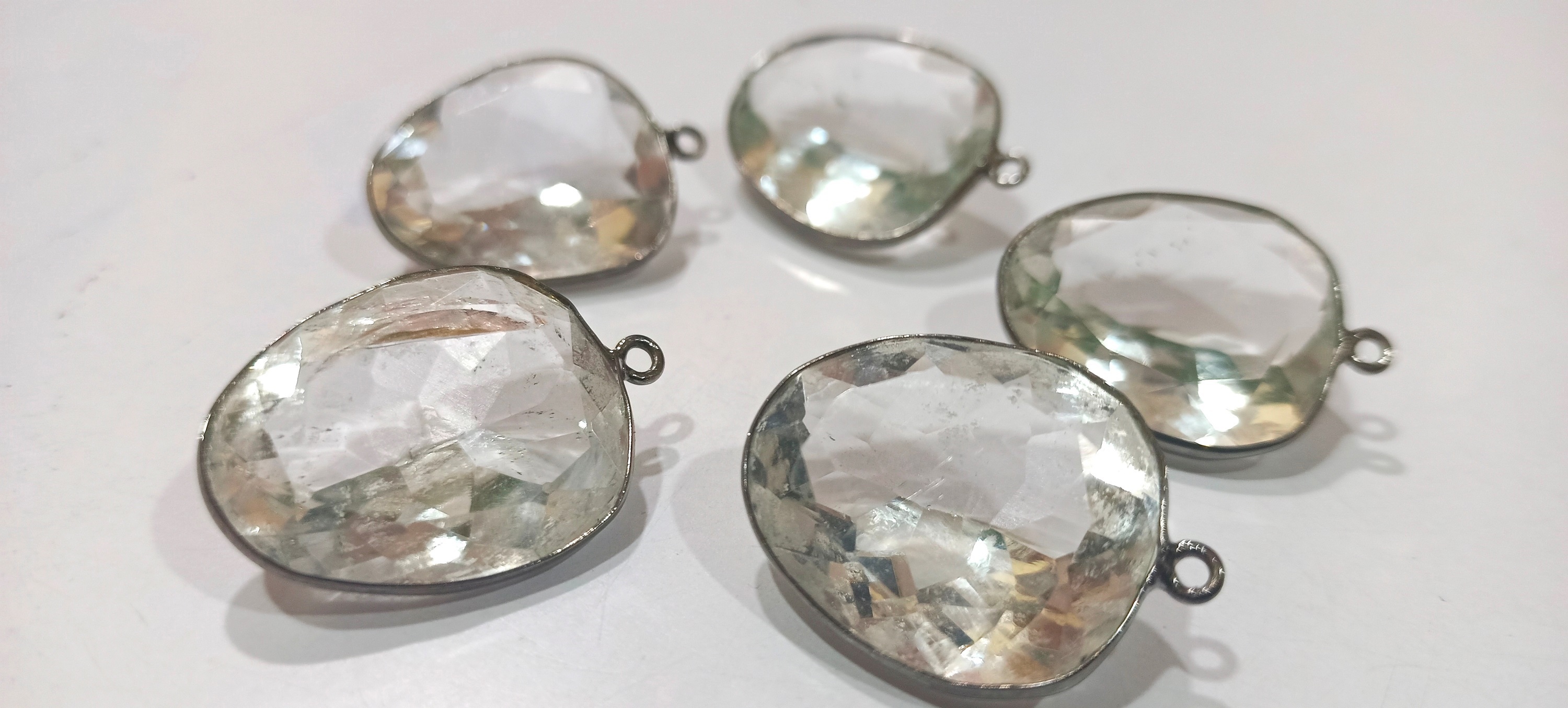 Crystal Quartz Starcut Fancy 20x24mm Gemstone Single Loop Bezel Charms - Shape: Oval