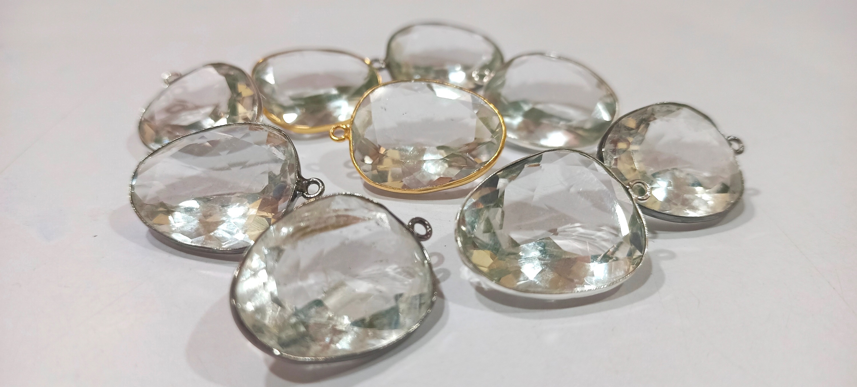 Crystal Quartz Starcut Fancy 20x24mm Gemstone Single Loop Bezel Charms - Shape: Oval