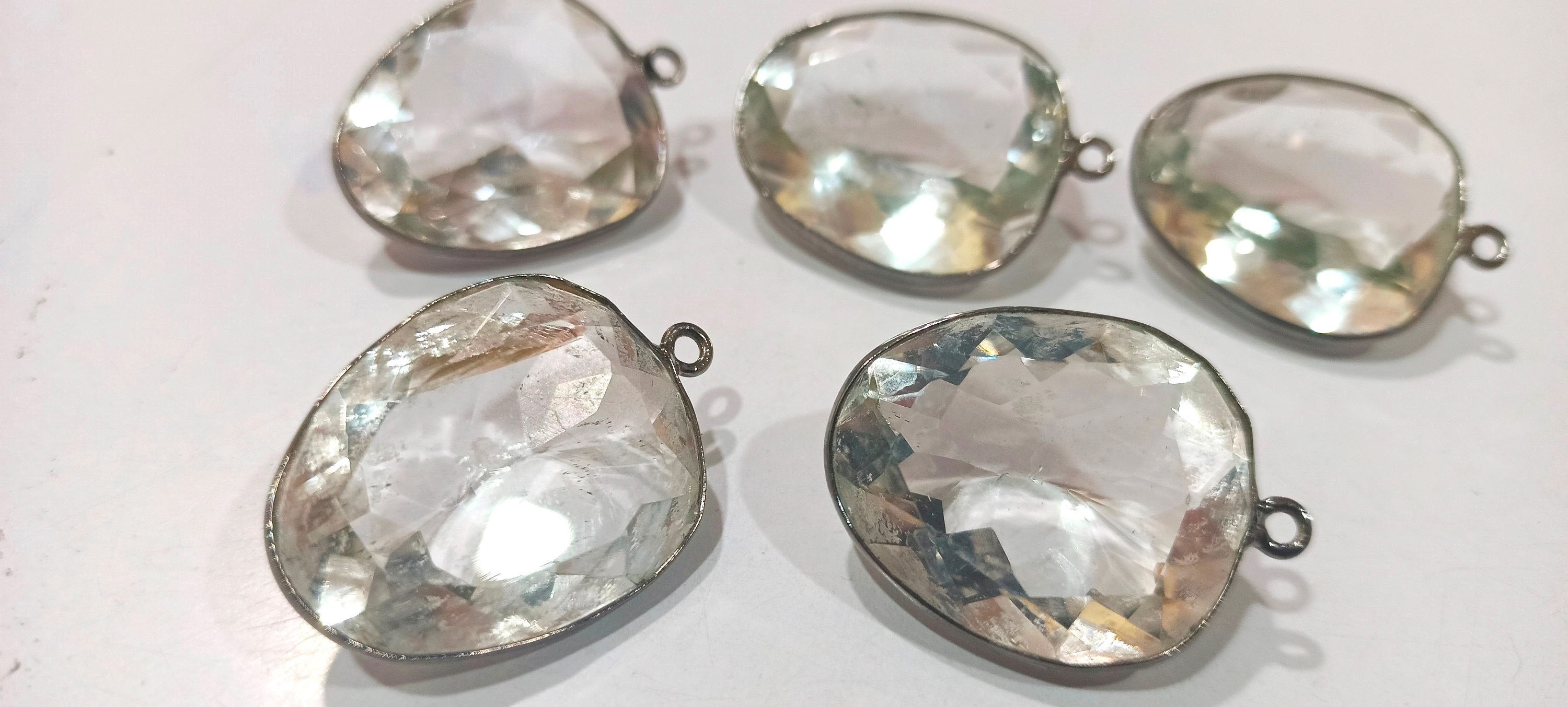 Crystal Quartz Starcut Fancy 20x24mm Gemstone Single Loop Bezel Charms - Shape: Oval