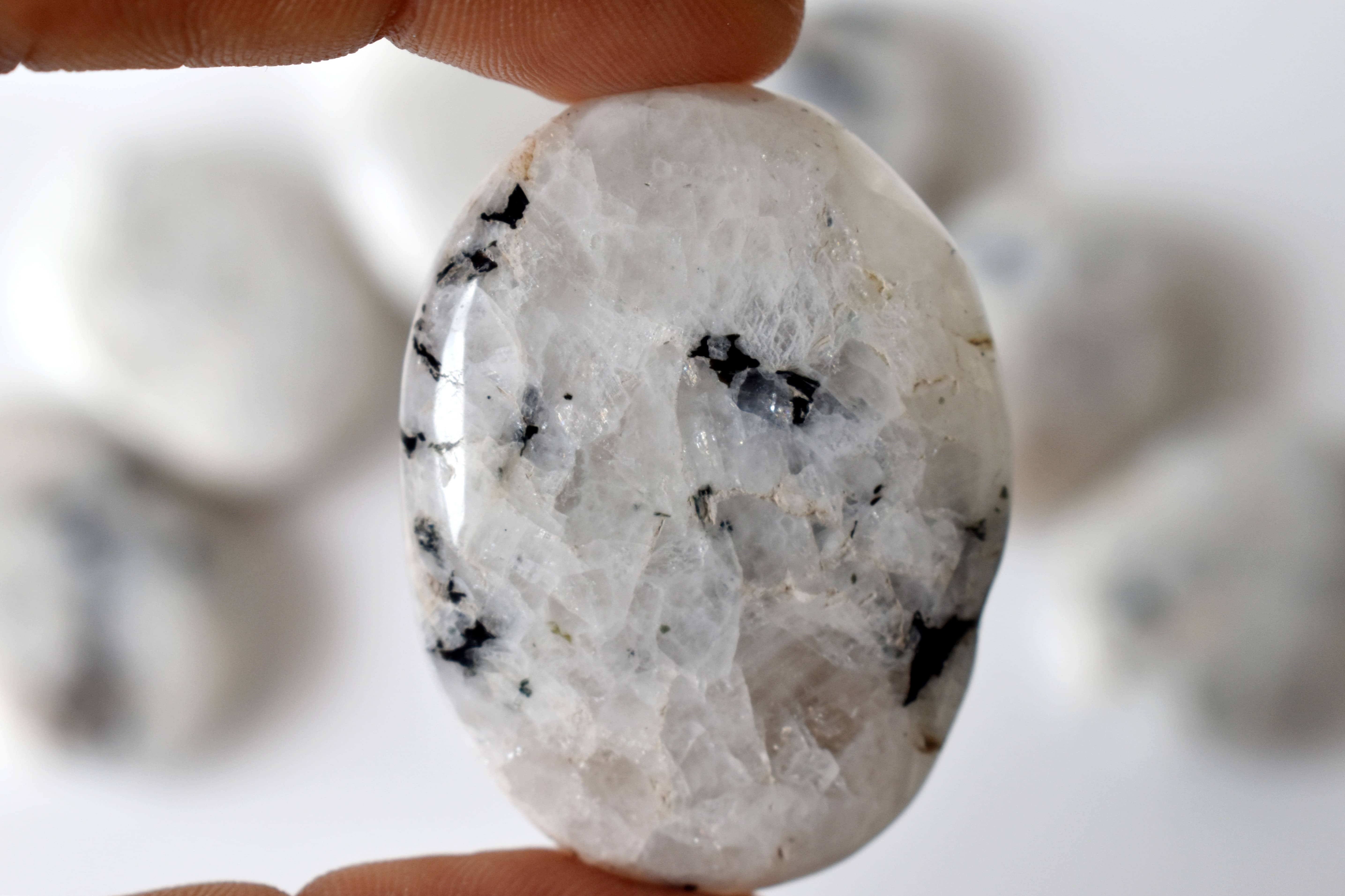 Rainbow Moonstone Flat Stone - Aaa Grade, 1.5 Inch Oval Natural Stone, Polished White Crystal For Calming And Anxiety Relief, Comfortable Palm Size