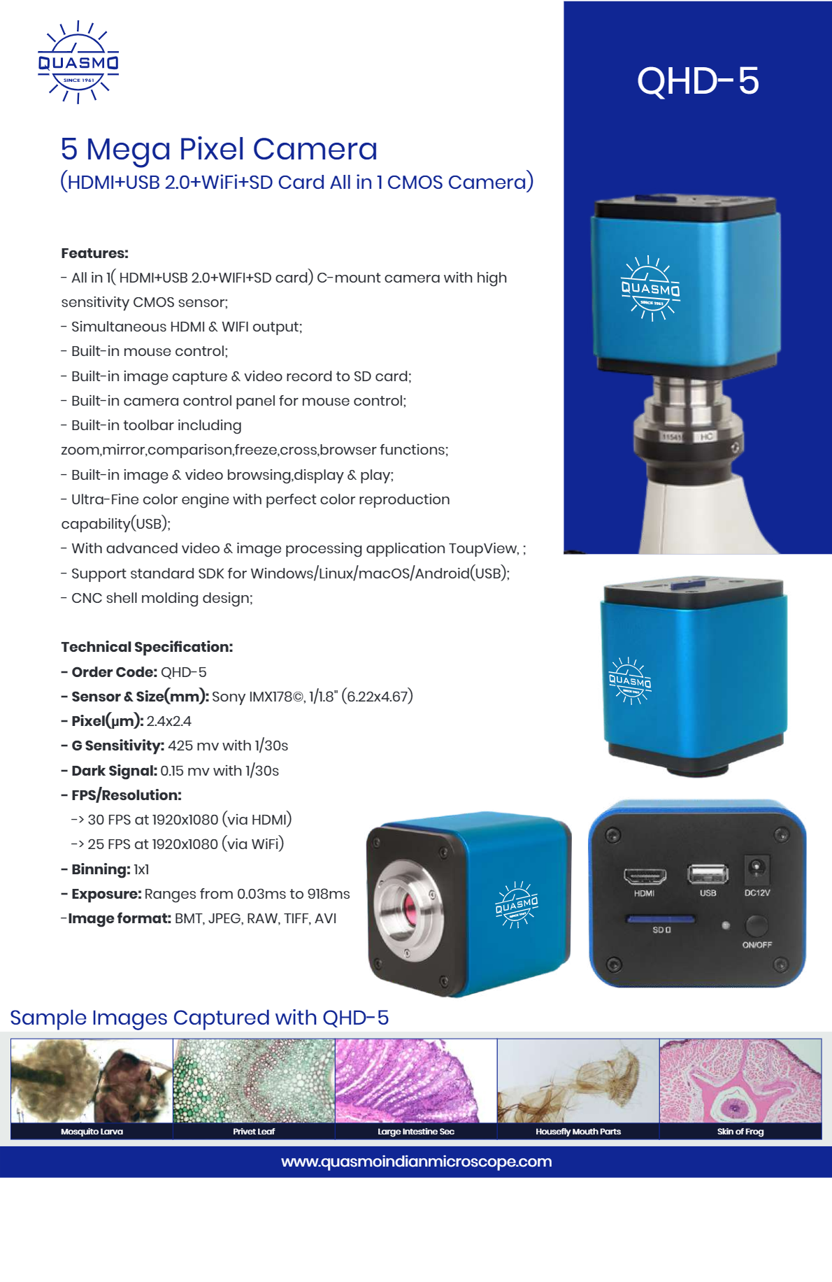 5 Mega Pixel Microscope Camera (Hdmi+wifi+sd Card All In 1 Cmos Camera) - Application: With Advanced Video & Image Processing