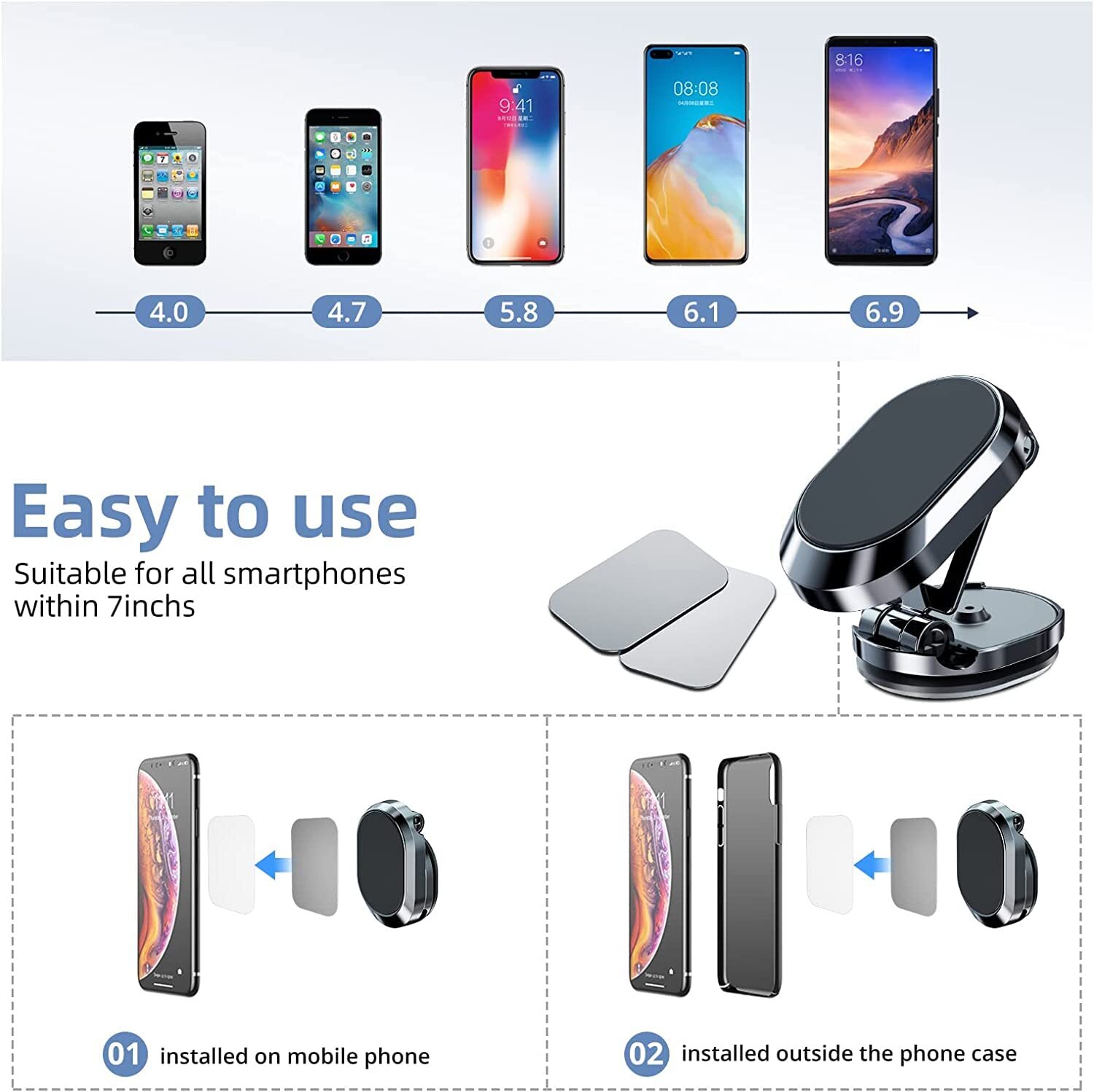 Magnetic Phone Holder Mobile - Upgraded Alloy, Compact Design For Any Car | 360-degree Rotatable, Super Strong Magnet, No Signal Interference, Multi-scenario Use